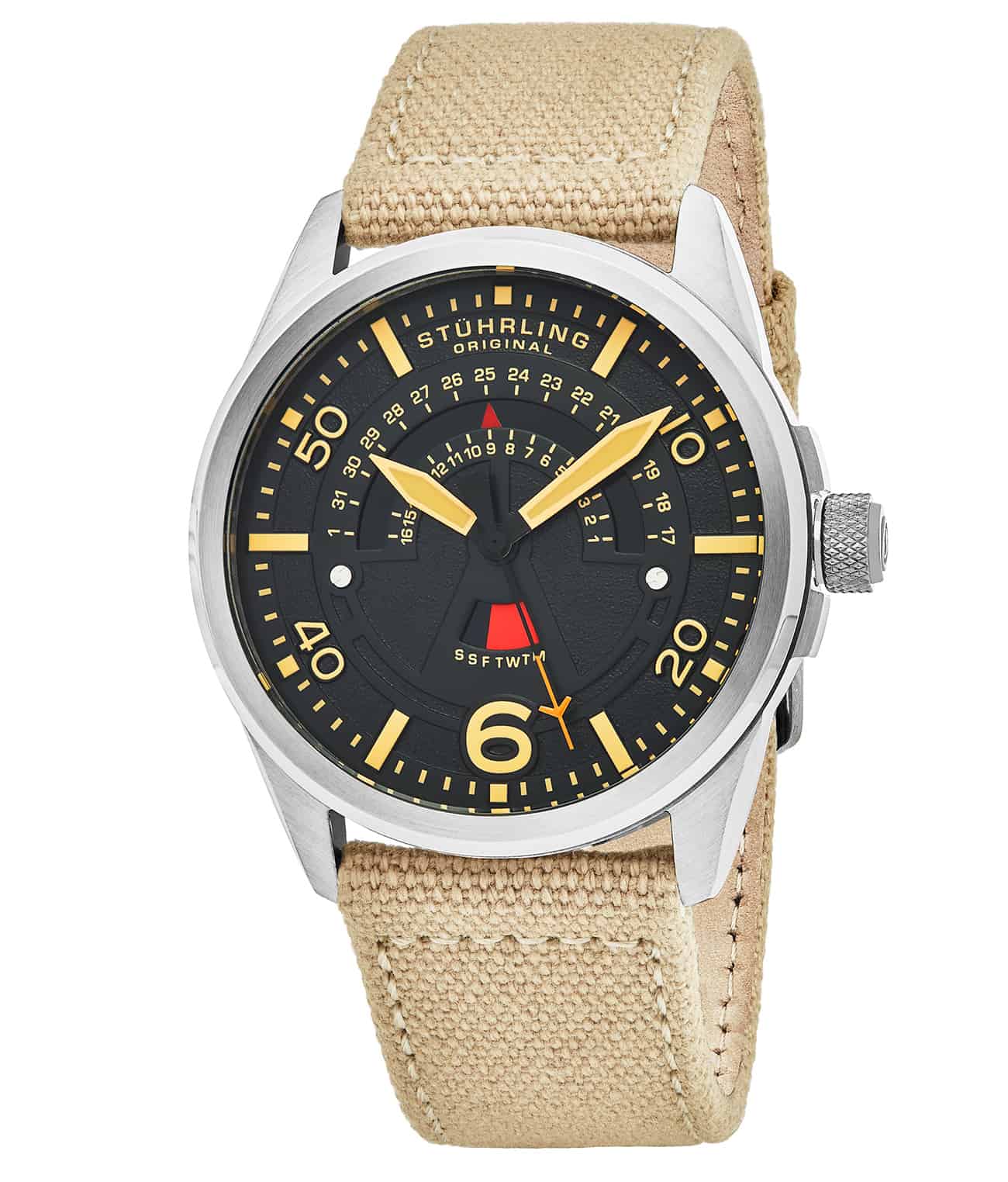 Men's Aviator 452 Quartz 44mm Stainless Steel Watch - Classic Pilot Style for Aviation Enthusiasts & Everyday Wear