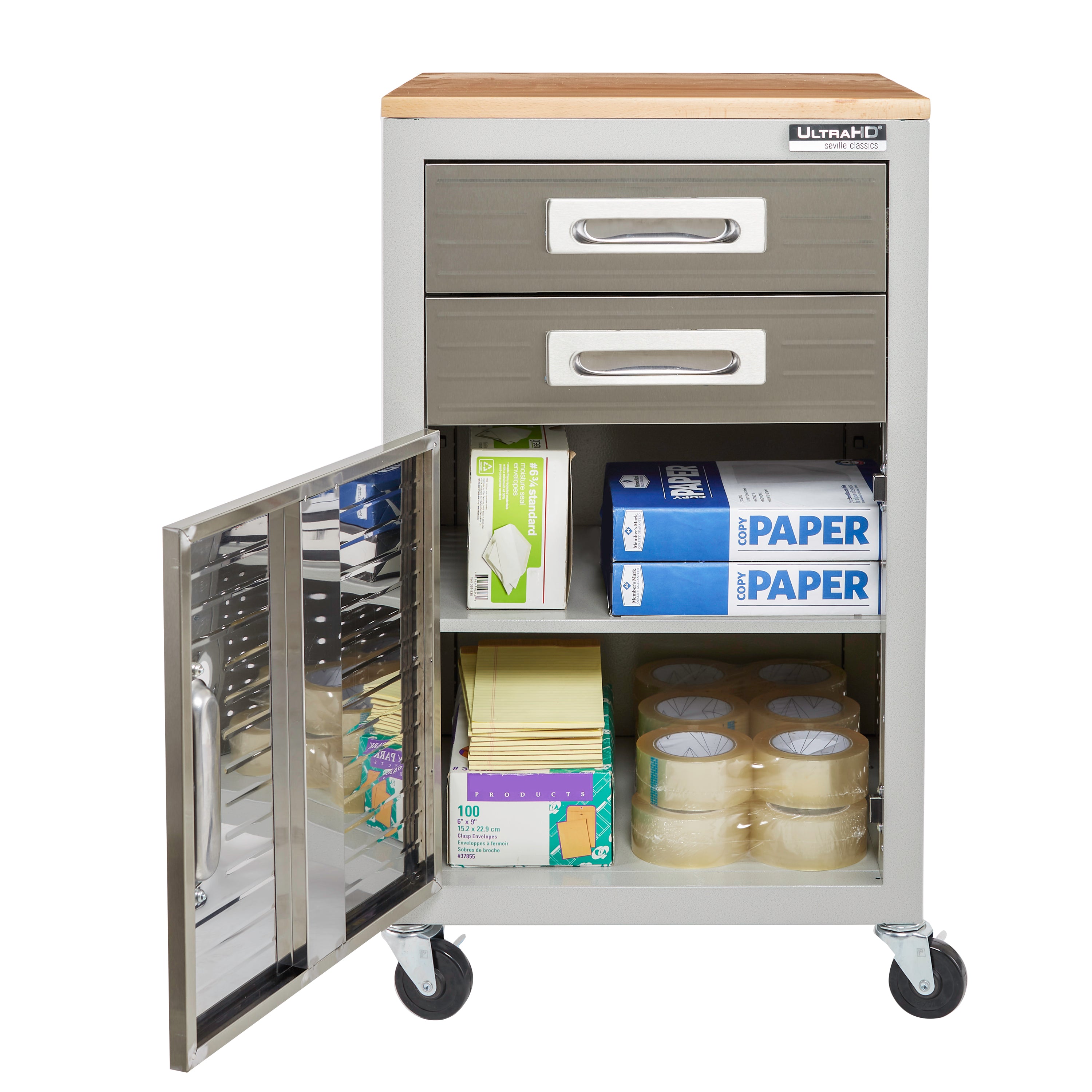 UltraHD® 2 Drawer Rolling Cabinet with Granite Top - Heavy Duty Mobile Storage for Workshop, Garage & Office Organization