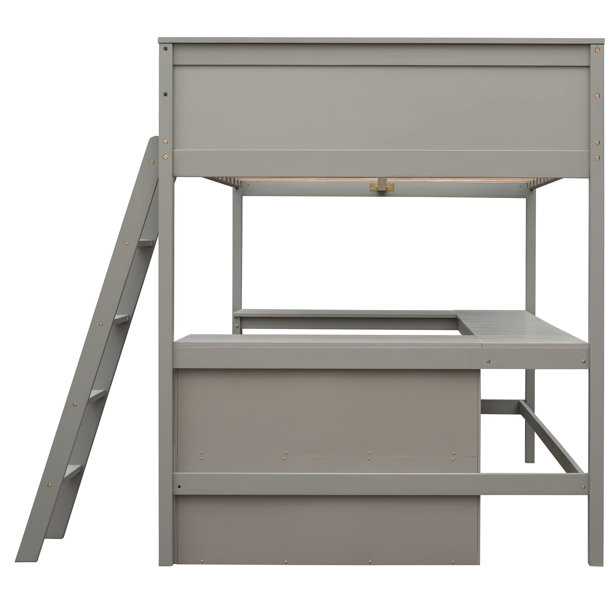Full Size Loft Bed with Desk & Shelves - Space-Saving Wooden Bed for Kids Teens Adults - Perfect for Small Rooms & Dorms (Gray)