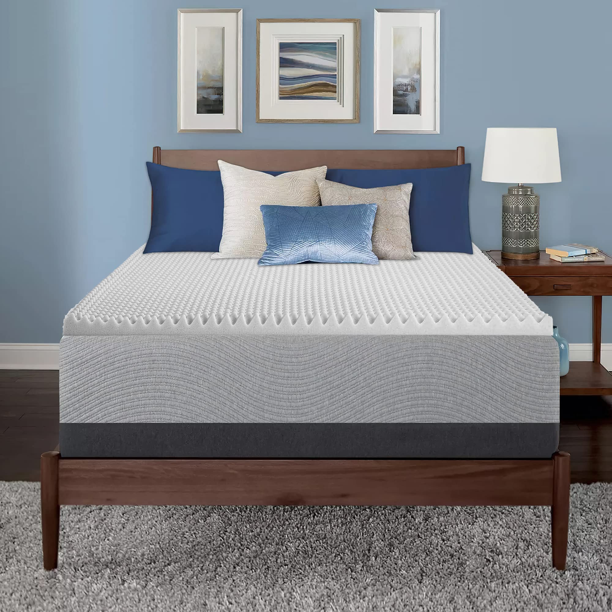 2-inch Queen Egg Shell Foam Mattress Topper - Breathable & Comfortable for Better Sleep, White, 20