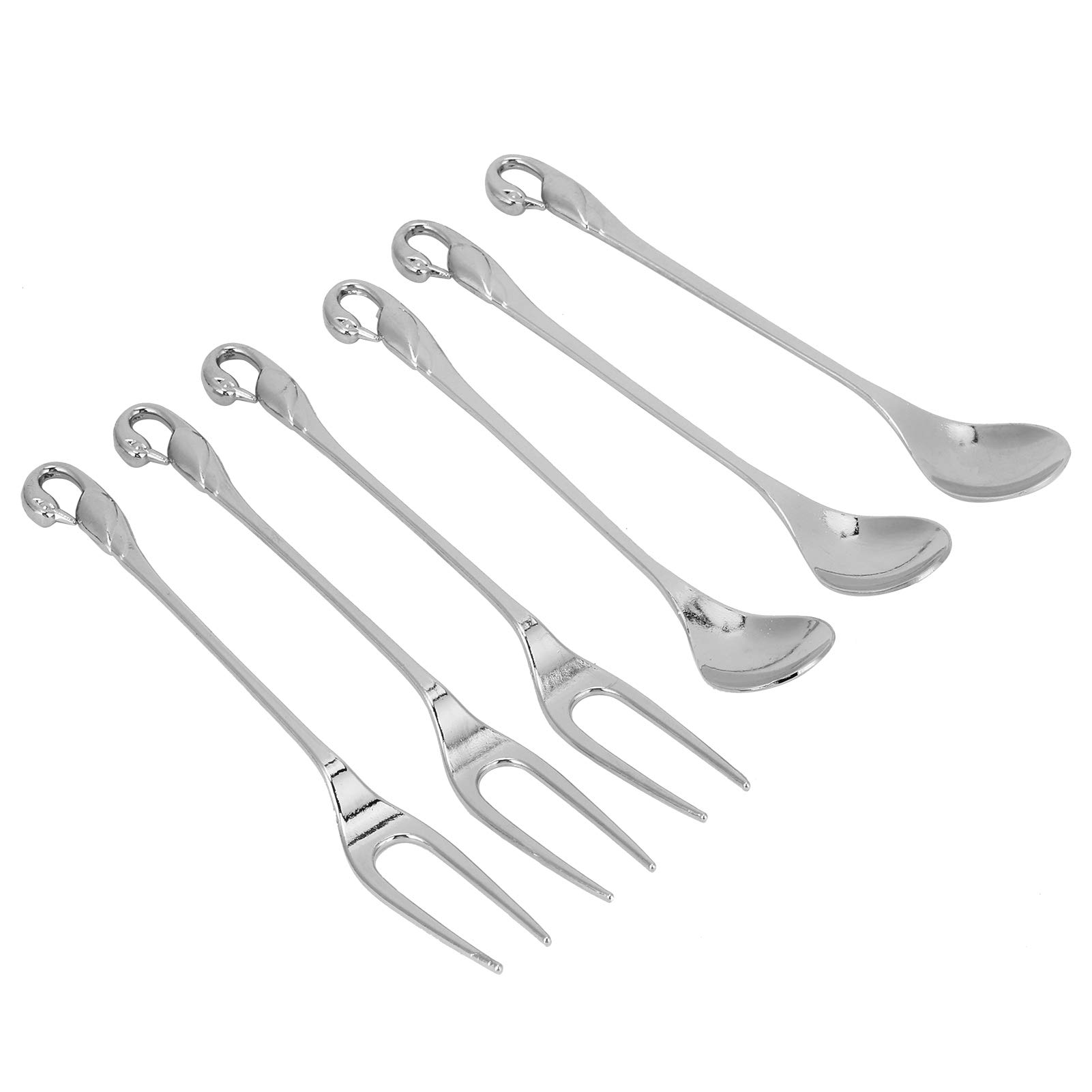 14-Piece Metal Dessert Cutlery Set - Elegant Zinc Alloy Silver Coffee Spoon & Fork Set with Swan Holder - Perfect for Afternoon Tea, Wedding Parties & Home Decoration
