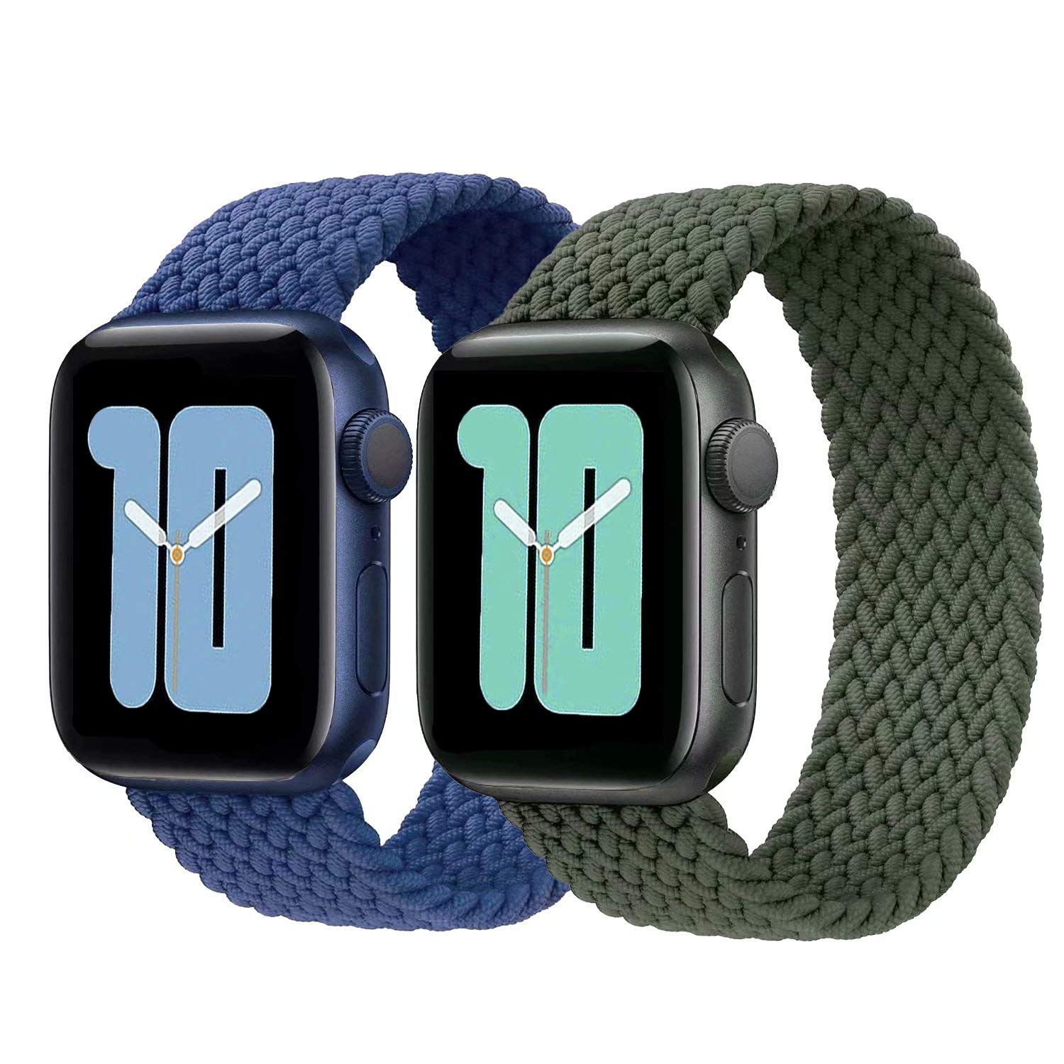 Esroyita 2 Pack Soft Stretchy Braided Sport Watch Bands - Compatible with Apple Watch 38mm 40mm 42mm 44mm, iWatch Series 1/2/3/4/5/6/SE - Perfect for Running, Workouts & Everyday Wear