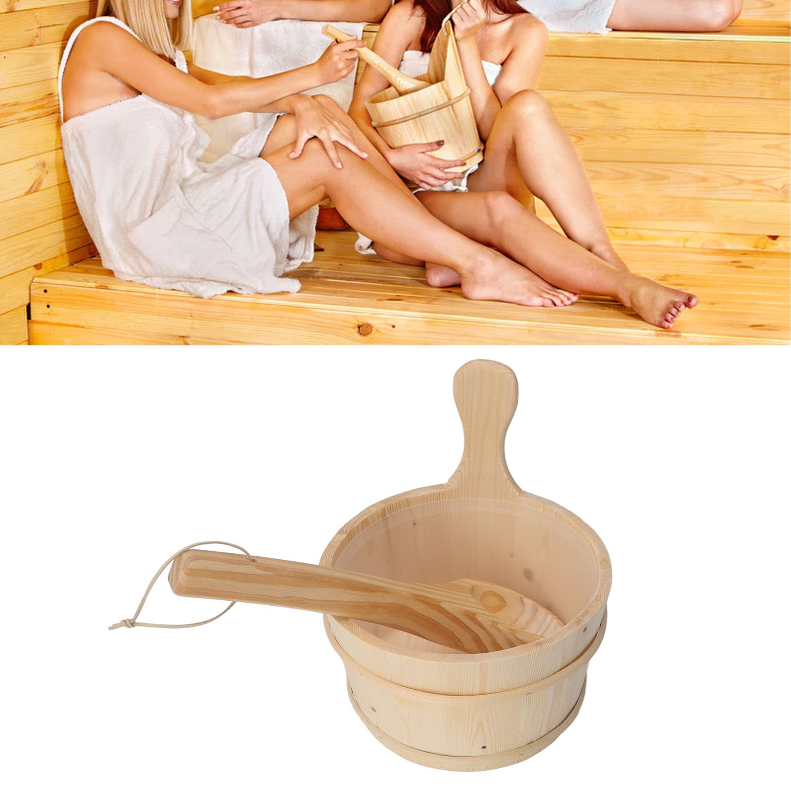 Qcwwy Wooden Sauna Bucket Set, 4L - Handcrafted Wood Sauna Accessory with Plastic Insert for Spa, Swimming Pool - Perfect for Relaxation & Wellness Retreats