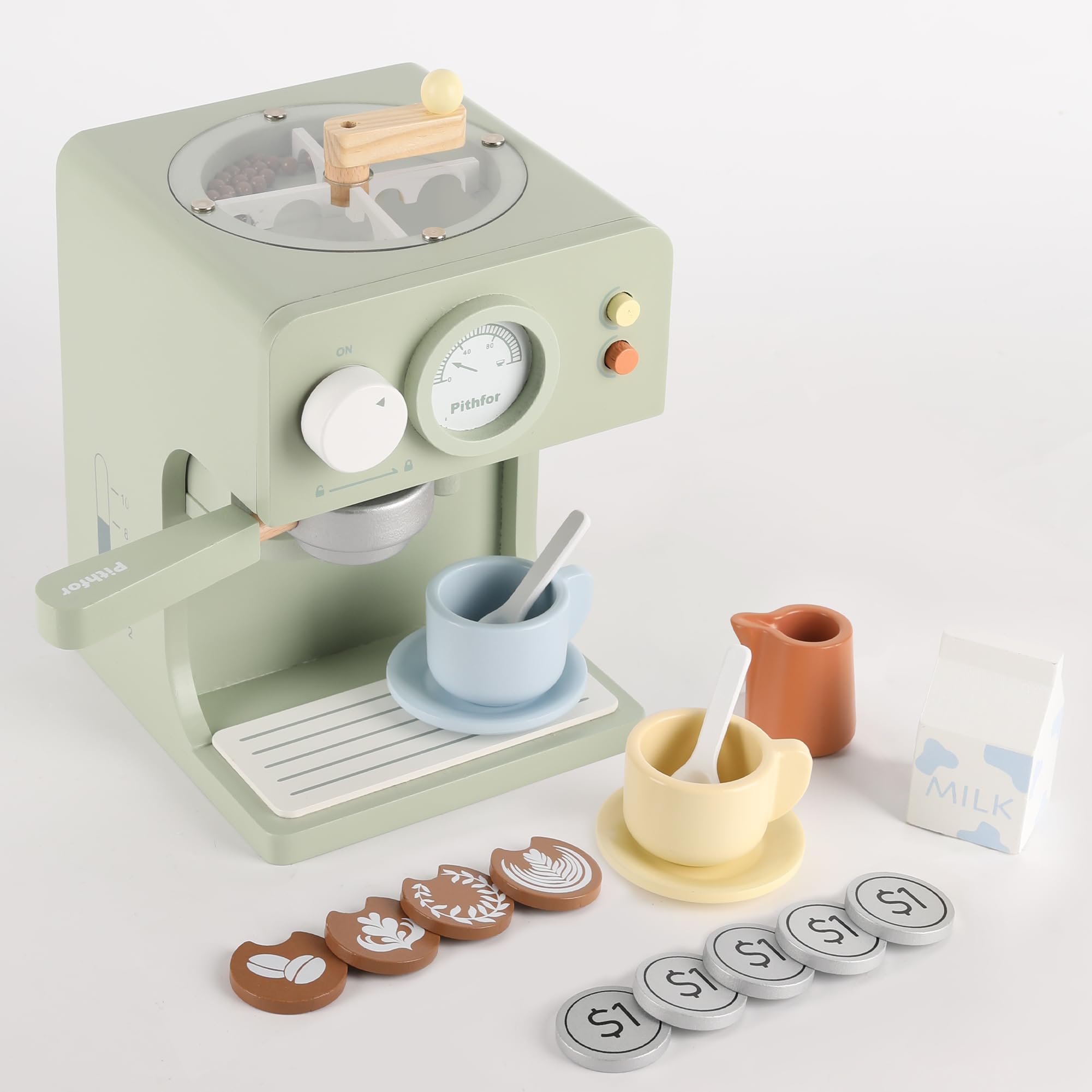 **Wooden Coffee Maker Toy for Kids with Grinder - Pretend Play Kitchen Set, Educational Toy Gift for Toddlers, Boys & Girls - Perfect for Role Play & Early Learning**