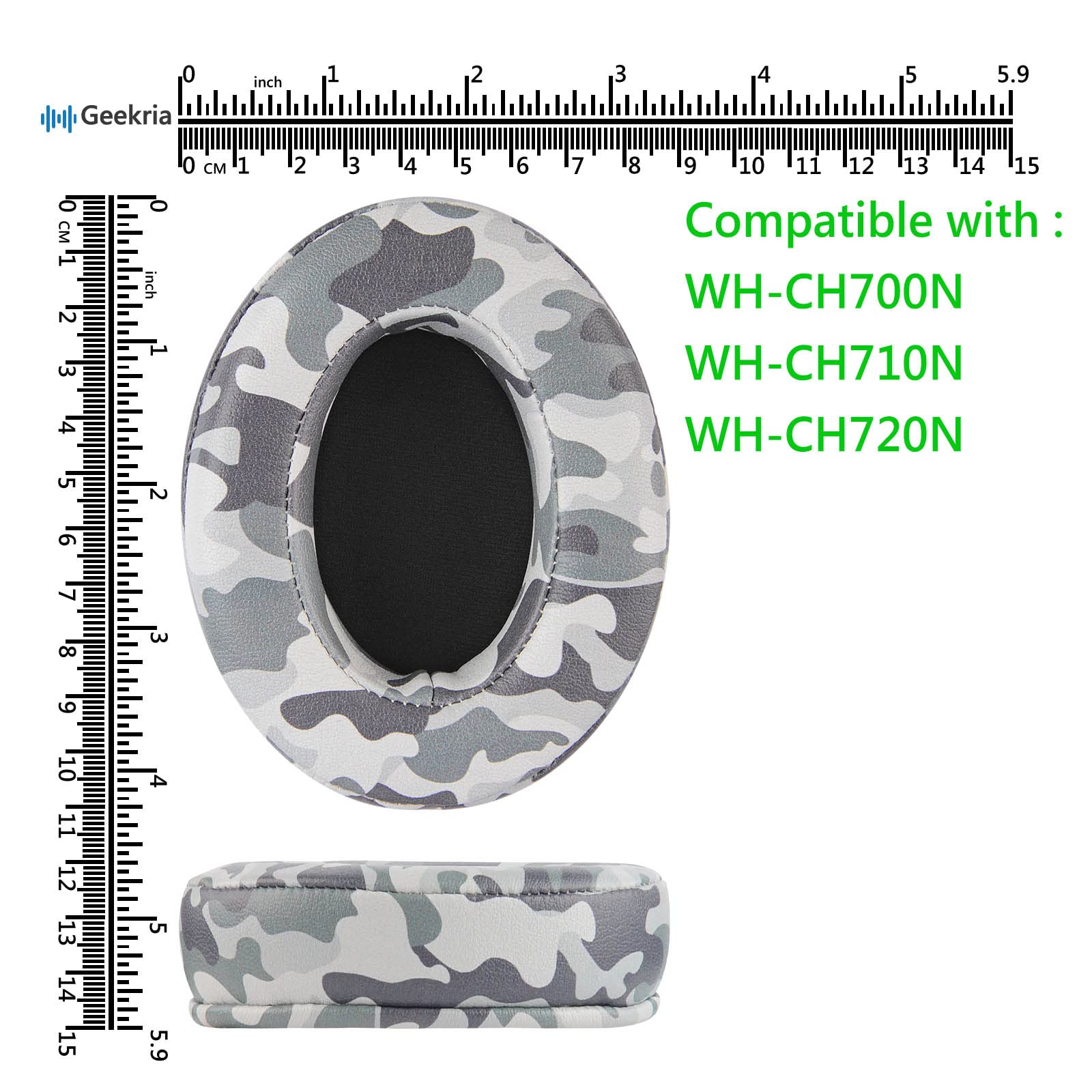 Geekria QuickFit Replacement Ear Pads for Sony WH-CH700N, WH-CH710N, WH-CH720N Headphones - Premium Noise Isolation Ear Cushions, Comfortable Memory Foam Earpads, Durable Headset Ear Cups Cover Repair Parts (Camo Pattern) - Perfect for Gaming, Travel & Office Use