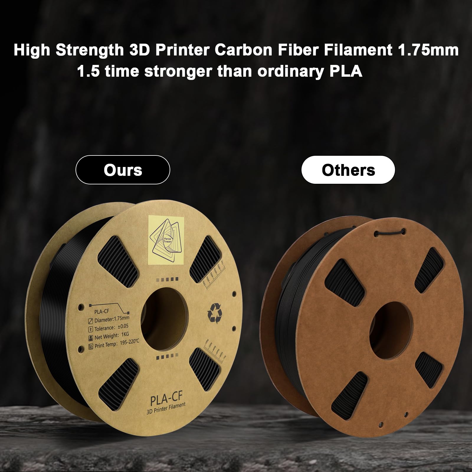 Premium Carbon Fiber PLA Filament 1.75mm - High Strength 3D Printer Filament - Black PLA-CF Composite Material - 340m Spool (2.2 LBS) for FDM 3D Printers - Perfect for Automotive Parts, Drone Frames & Industrial Prototypes
