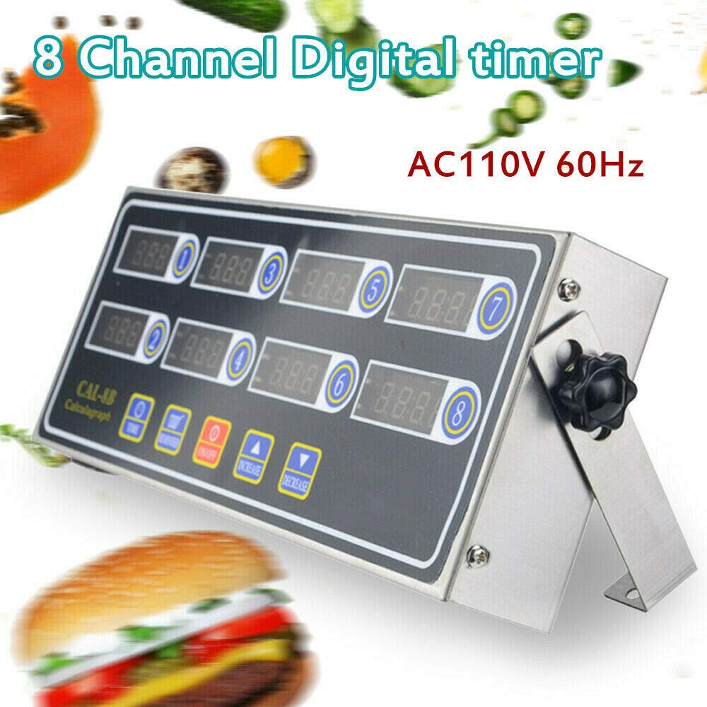 8-Channel Digital Kitchen Timer with Loud Alarm - 110V Commercial Countdown Timer for Cooking, Baking, Stage Reminders & Burger Basket Shaking (USA Stock) - Perfect for Restaurants, Bakeries & Home Kitchens