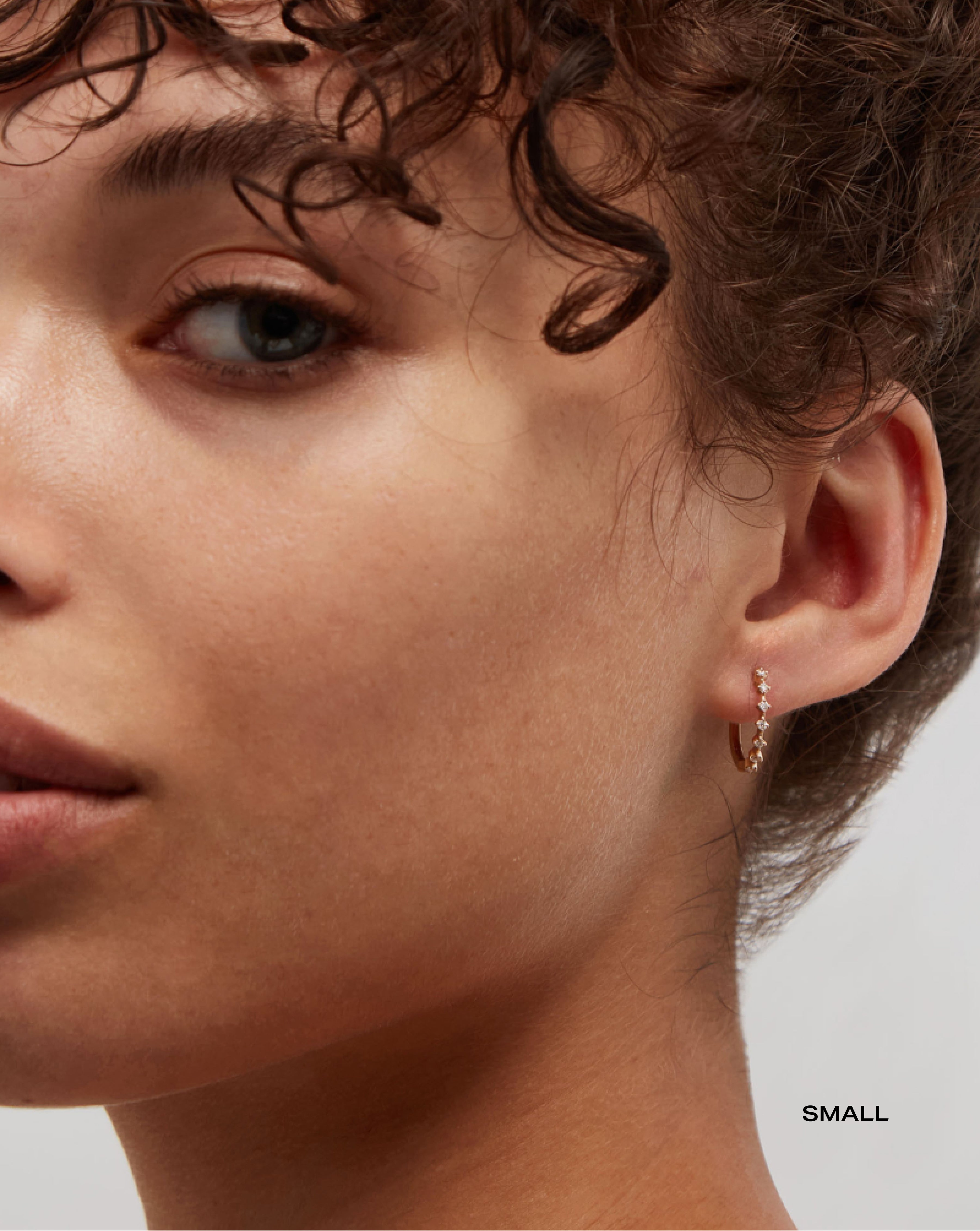 Diamond Station Hoops Earrings for Women - 14K Gold Plated Cubic Zirconia Stud Earrings | Perfect for Everyday Wear, Parties & Special Occasions