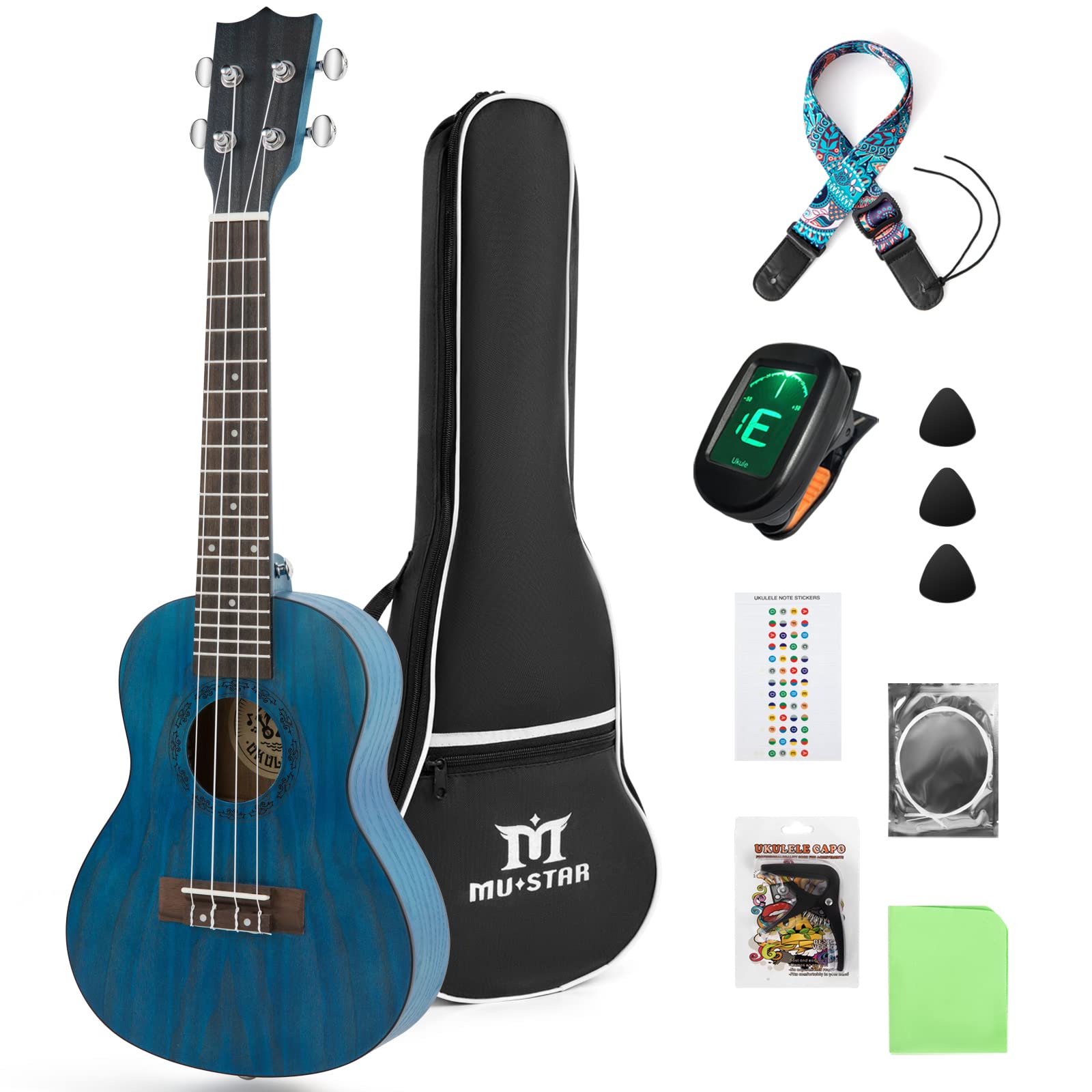 Professional 23 Inch Mahogany Soprano Concert Ukulele Kit for Adults & Beginners - Complete Set with Gig Bag, Digital Tuner, Strap & Nylon Strings - Perfect for Kids, Toddlers & Music Lovers (Dark Blue) | Ideal for Home Practice, Travel & Live Performances