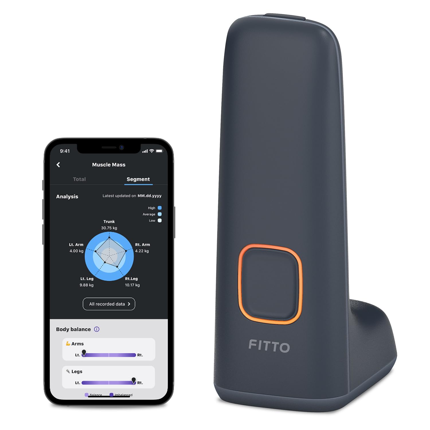 FITTO (Sable) - Smart NIRS Muscle Scanner & Tracker with App for Real-Time Segmental Analysis & Data-Driven Workouts - Optimize Muscle Balance & Training Performance - Compatible with Apple Health & Google Fit - Perfect for Athletes, Fitness Enthusiasts & Physical Therapy