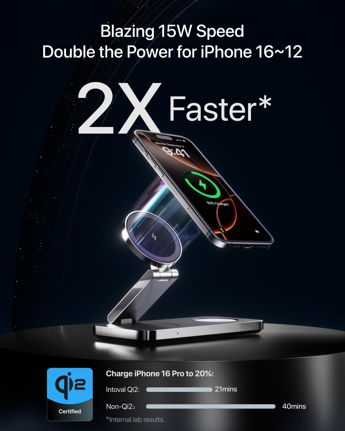 Intoval Qi2 3-in-1 Foldable Magnetic Wireless Charging Station - 15W Fast Charger for iPhone 16/15/14/13/12 with Magsafe, Apple Watch & AirPods (Includes 30W Adapter, Black) | Perfect for Home, Office & Travel Charging