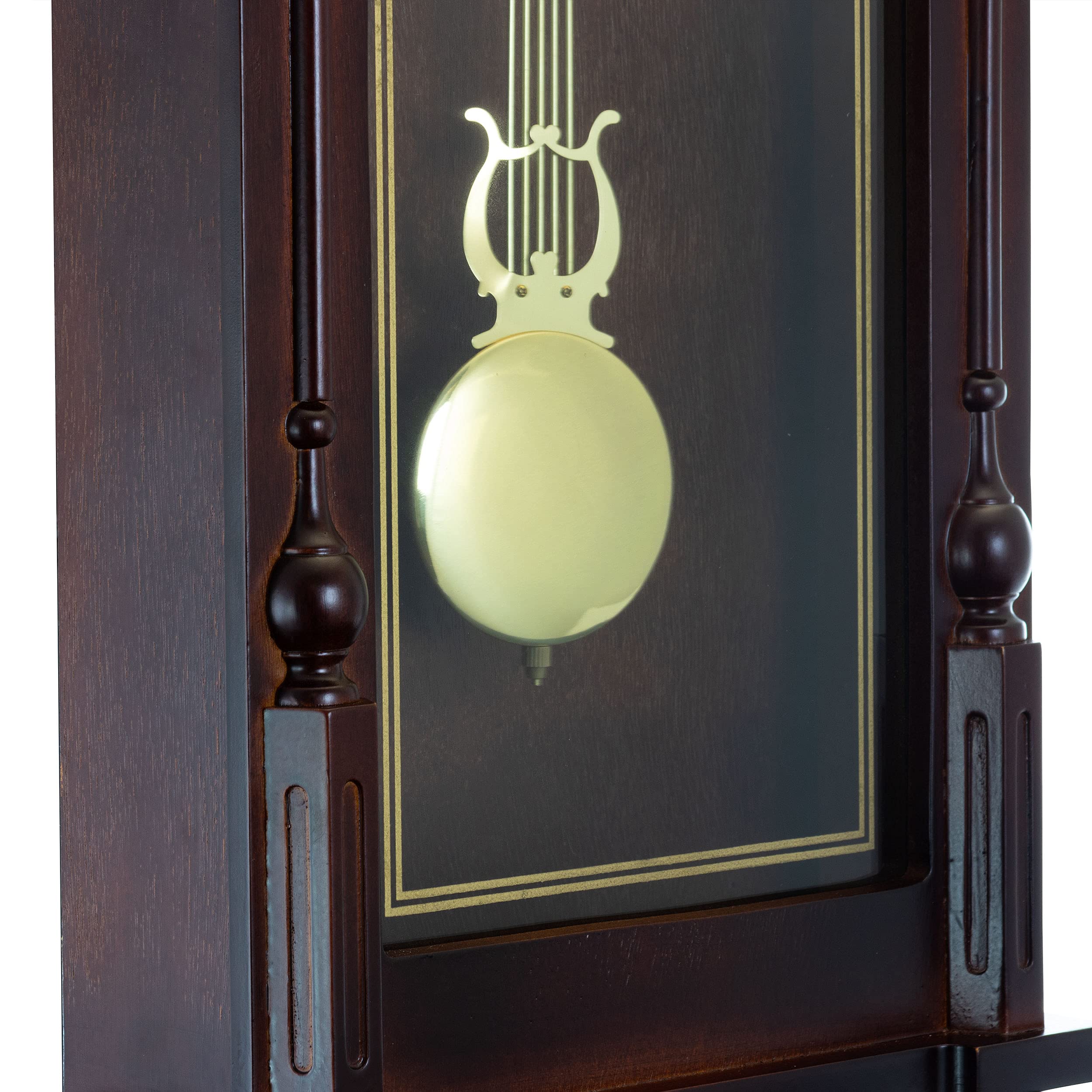 Bedford Clock Collection Grand 31 Inch Chiming Pendulum Wall Clock - Antique Mahogany Cherry Finish - Perfect for Living Room, Dining Room & Office Décor