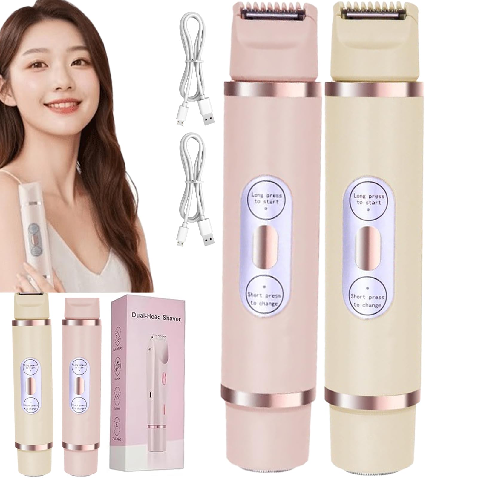 3-in-1 Electric Lady Shaver & Bikini Trimmer for Women - Waterproof Rechargeable Hair Removal Kit with Replaceable Face Shaver Heads (2 Blades) - Perfect for Travel, Gym & Sensitive Skin Care