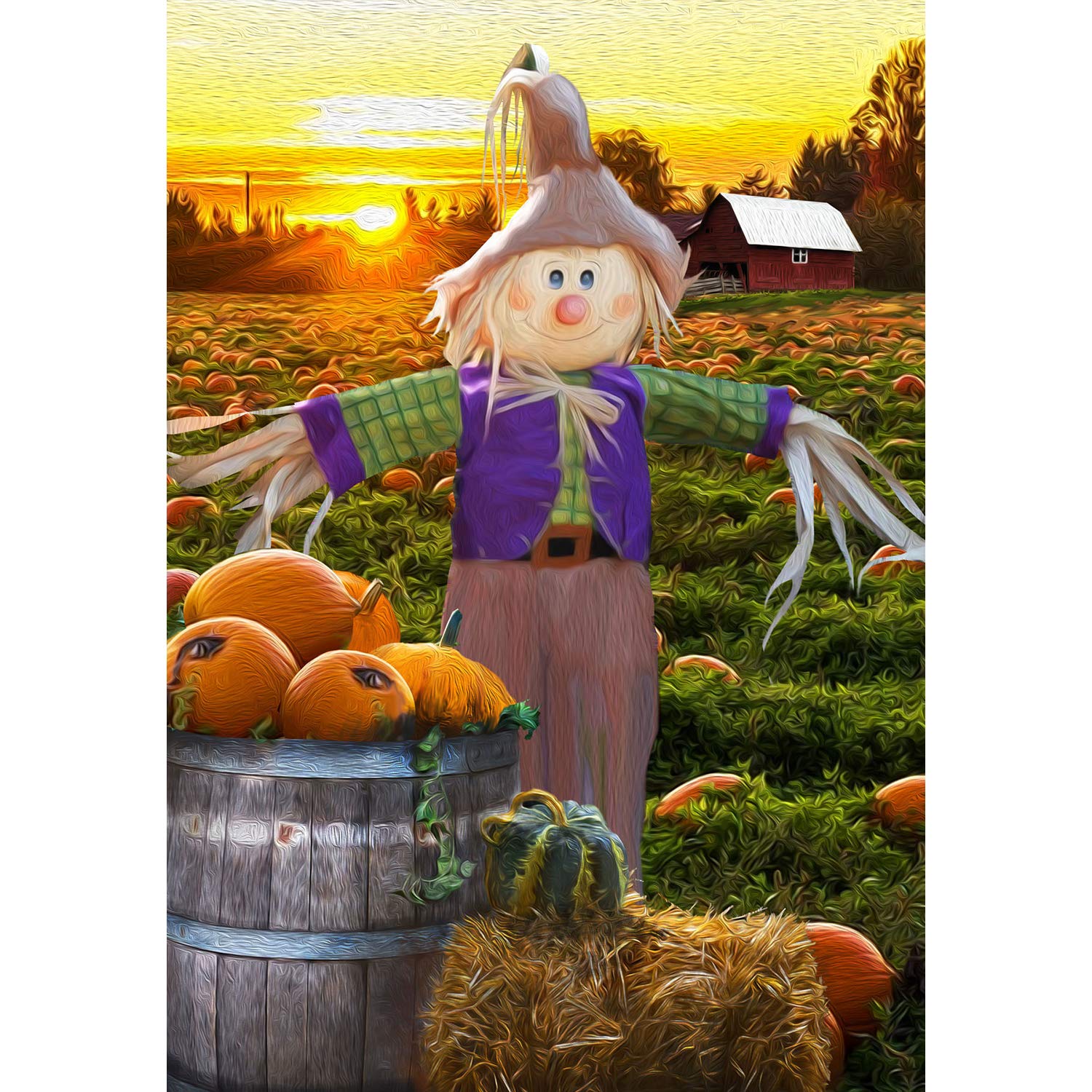Happy Smiling Scarecrow Garden Flag - Double Sided Fall Harvest Decor with Pumpkins, 12.5 x 18 Inch Seasonal Yard Decoration for Autumn, Thanksgiving & Halloween Outdoor Celebrations