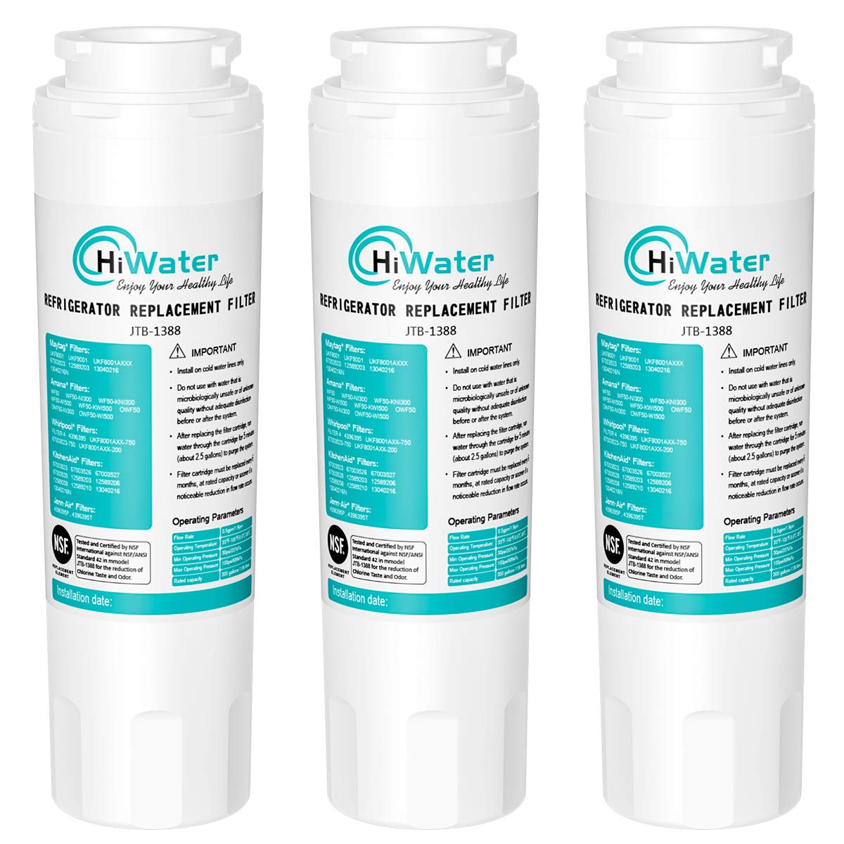 3-Pack Refrigerator Water Filter Replacement - Compatible with 4396395, EDR4RXD1, Filter 4, 469006 - Pure Drinking Water for Home & Office Use