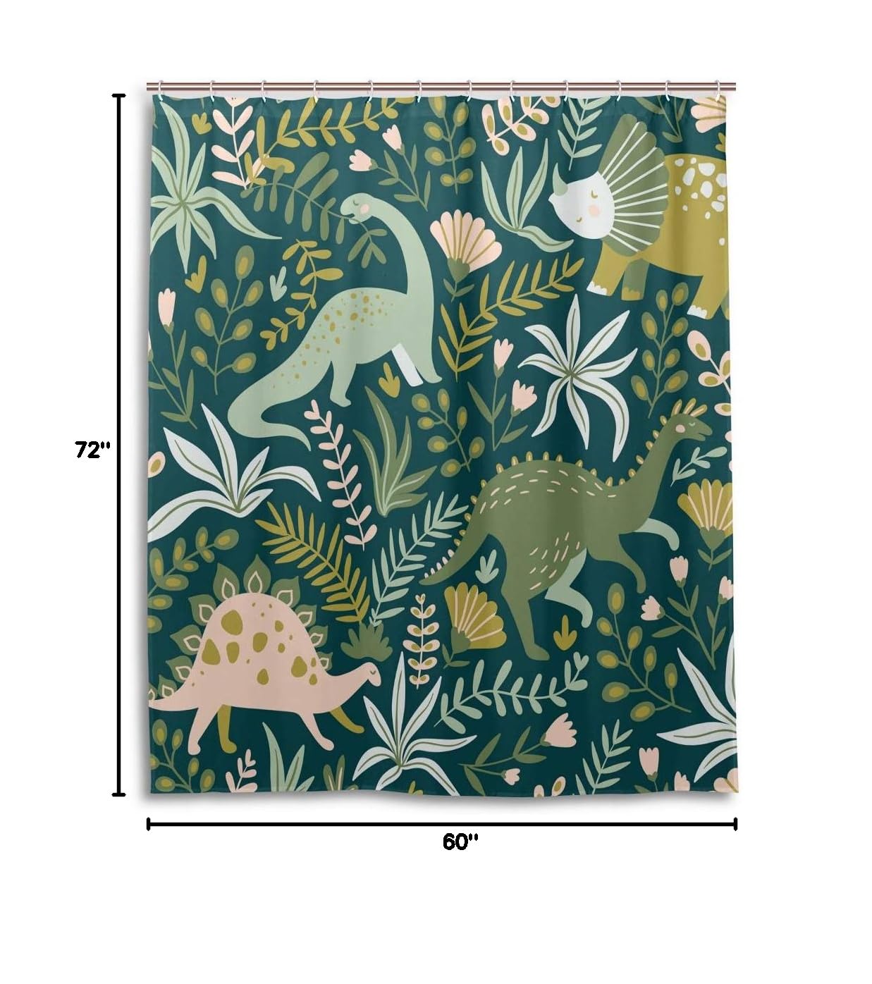 Dinosaurs and Leaves Waterproof Shower Curtain 60x72 Inch - Kids Bathroom Decor with Hooks, Polyester Fabric for Bath & Shower - Perfect for Children's Bathroom, Dinosaur Theme Nursery, or Playful Home Decor