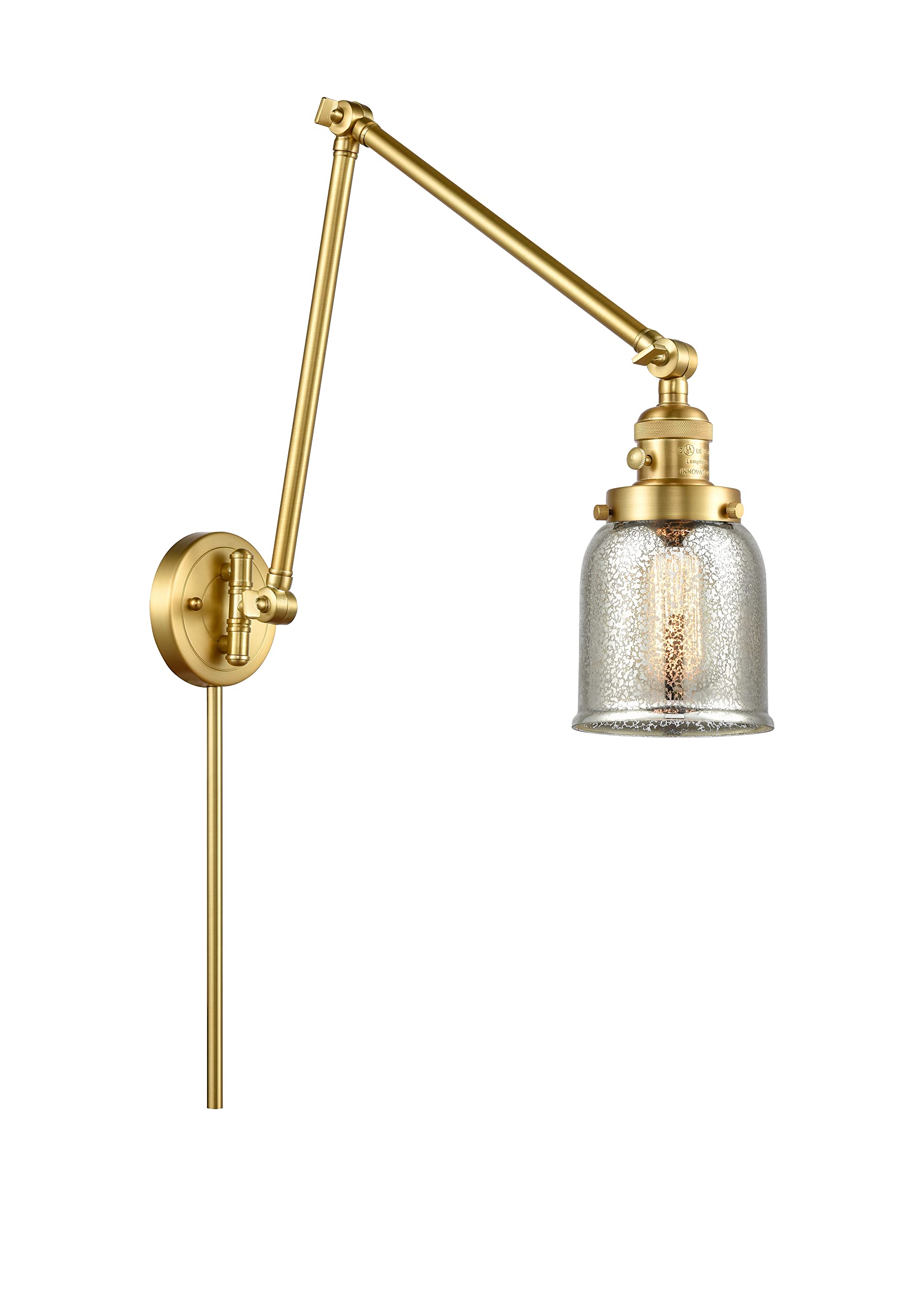 238-SG-G58 Small Bell 1 Light Swing Arm Wall Lamp - Vintage Industrial Style Adjustable Reading Light for Bedroom, Living Room, Office & Study