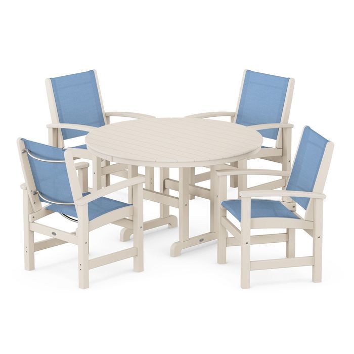 POLYWOOD Coastal 5-Piece Round Farmhouse Dining Set - Outdoor Patio Furniture for Backyard, Poolside & Beach House Dining