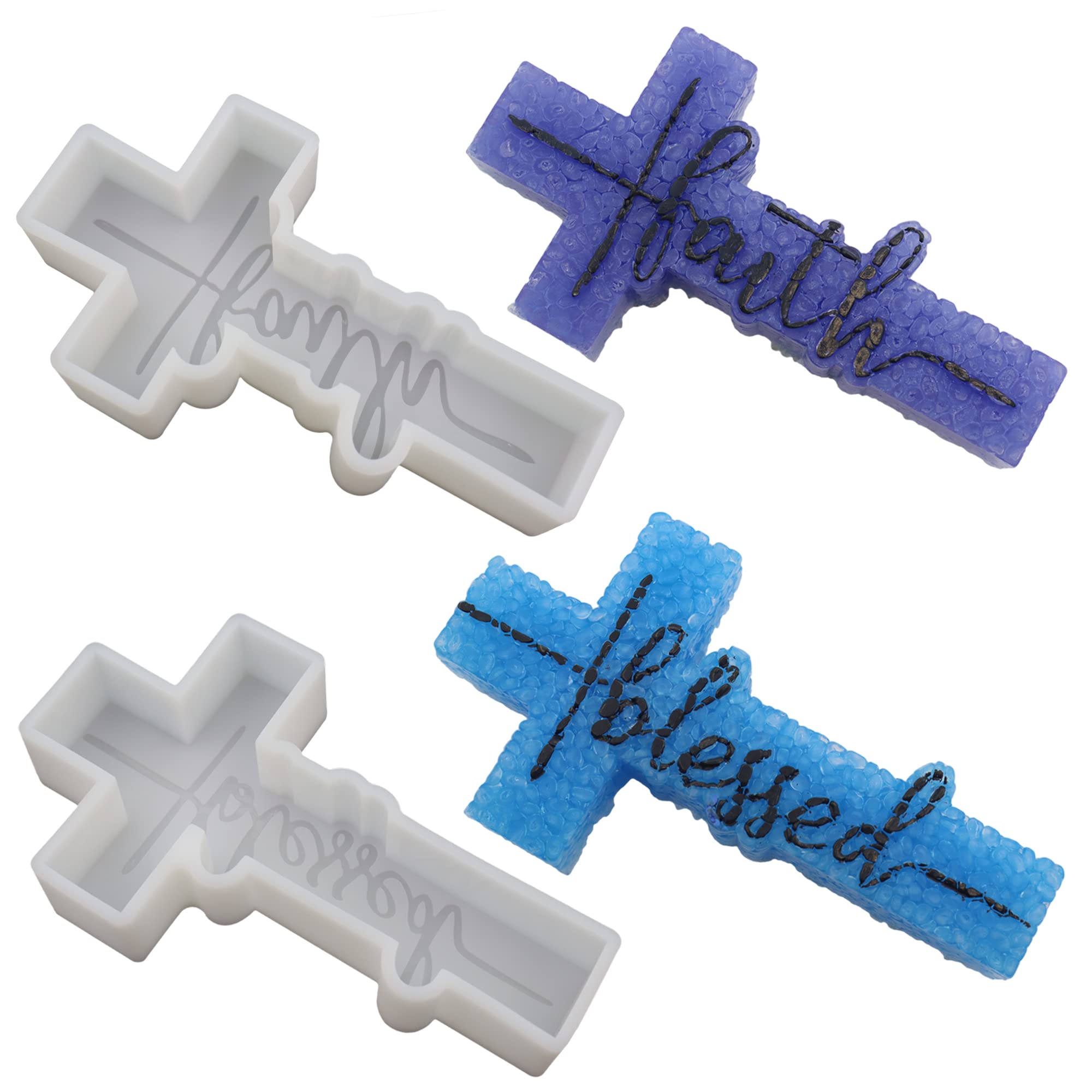 2Pcs Cross Freshie Molds - Blessed & Faith Cross Pendant Car Air Freshener Molds | Large Oven-Safe Silicone Molds for Aroma Beads, Resin Crafts & DIY Gifts | Perfect for Car Fresheners, Home Decor & Holiday Presents