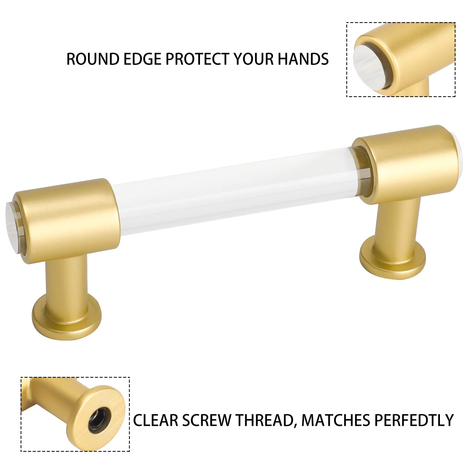 Peaha 10 Pack 3 Inch Gold Cabinet Handles - Acrylic Drawer Pulls with Clear Finish - White Kitchen & Bathroom Cabinet Hardware for Modern Home Décor (Perfect for Drawers, Cabinets, Closets and Furniture)