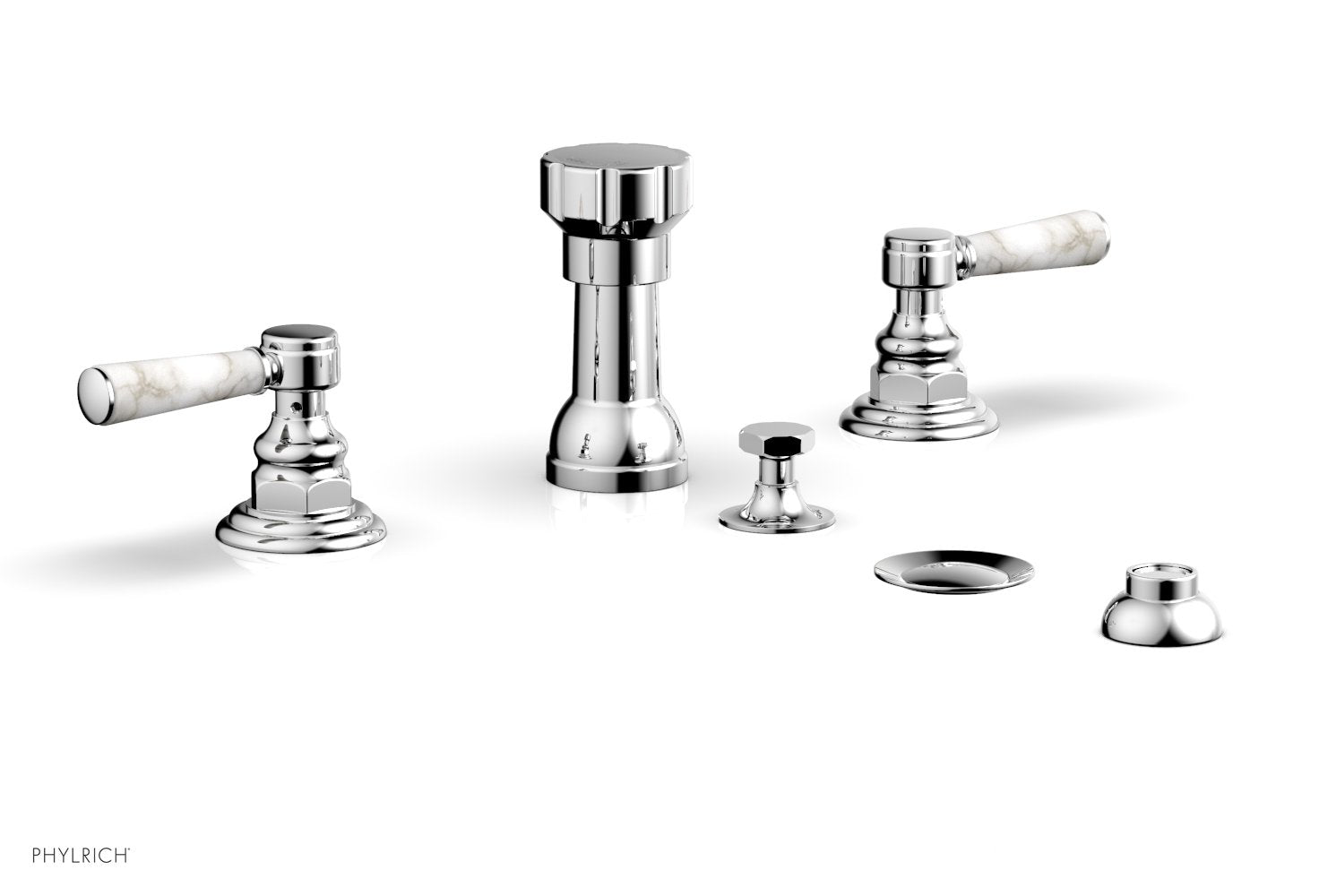 Premium HEX TRADITIONAL Four-Hole Bidet Faucet Set with White Marble Lever Handles - 500 62 - Perfect for Modern Bathroom Renovations & Luxury Home Upgrades