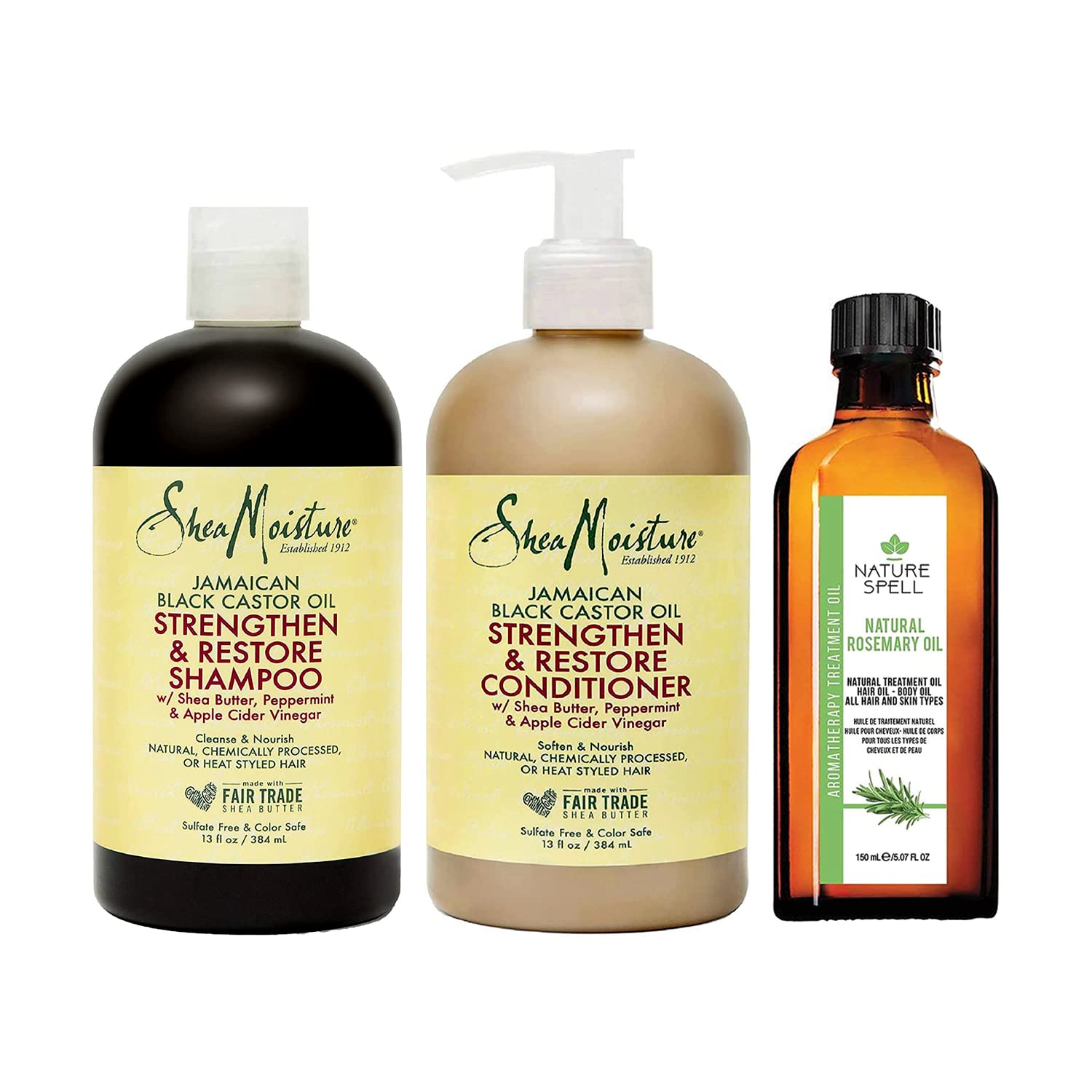 SHEA MOISTURE Jamaican Black Castor Oil Shampoo & Conditioner Set - Strengthen & Restore Hair with Rosemary Oil for Hair Growth - Natural Hair Care for Dry, Damaged Hair - Perfect for Daily Use & Hair Treatment (Pack of 1)