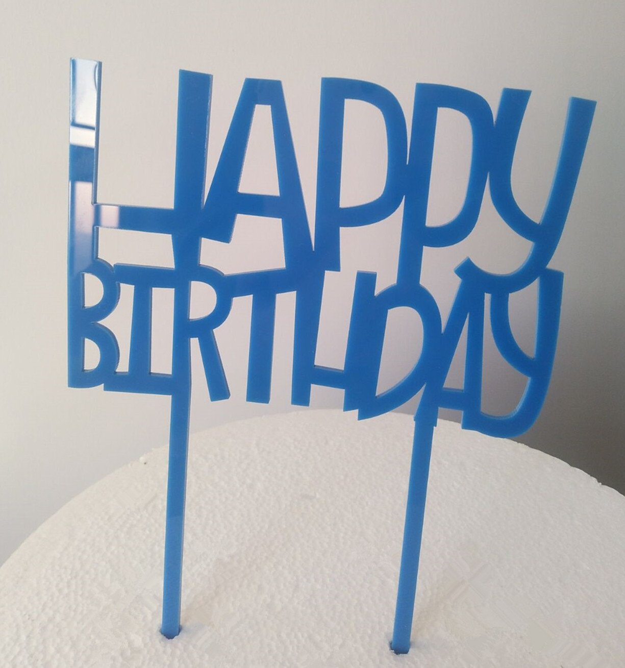 Blue Happy Birthday Acrylic Cake Topper - Elegant Birthday Party Decoration by Ruixuan - Perfect for Wedding, Baby Shower & Anniversary Cakes
