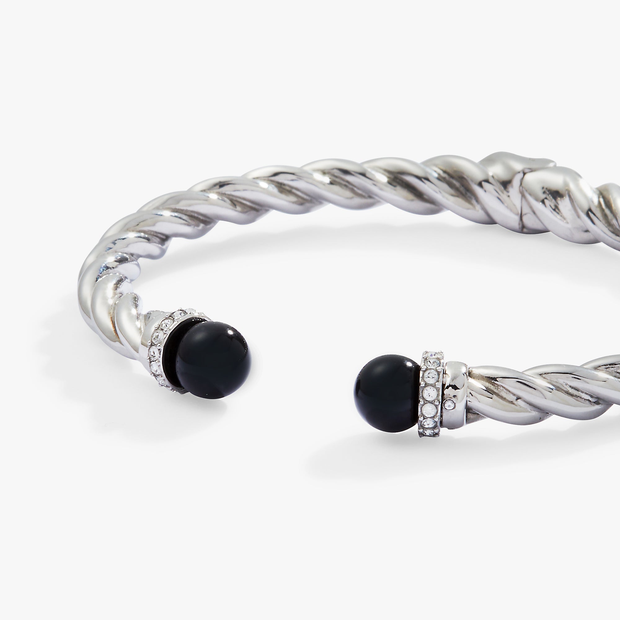 Black Onyx Hinge Bangle Bracelet for Women - Elegant Adjustable Crystal Jewelry Gift for Birthday, Anniversary & Special Occasions