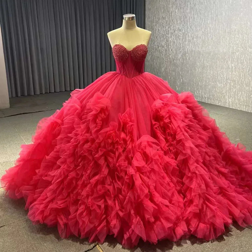 Serene Hill Fuchsia Elegant Boat Neck Lace-Up Pearl Beaded Luxury Wedding Dress 2025 | High-End Custom Made Bride Gown HM231108 | Perfect for Bridal Ceremonies, Vow Renewals & Formal Events
