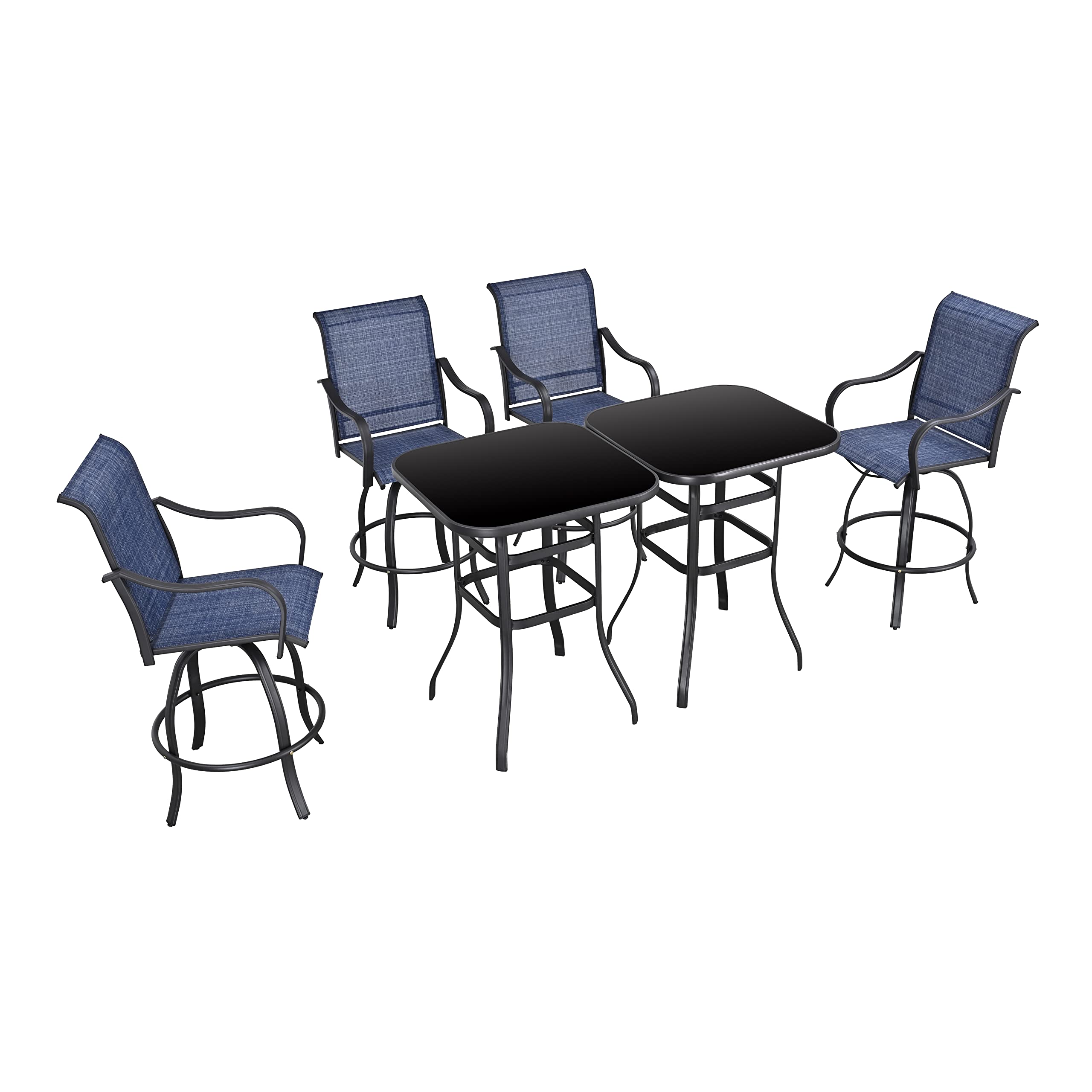 6-Piece Patio Dining Set with Swivel Bar Stools & Tempered Glass Table - Outdoor Metal Bistro Furniture for Yard, Garden, Poolside (Blue) - Perfect for Entertaining, BBQs & Relaxing Outdoors
