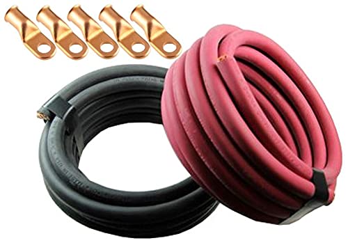 High-Quality 6 Gauge Ultra-Flexible Car Battery & Welding Cable - 40ft Red & 40ft Black with 5 Copper Lugs - Perfect for Automotive, Marine, and DIY Electrical Projects