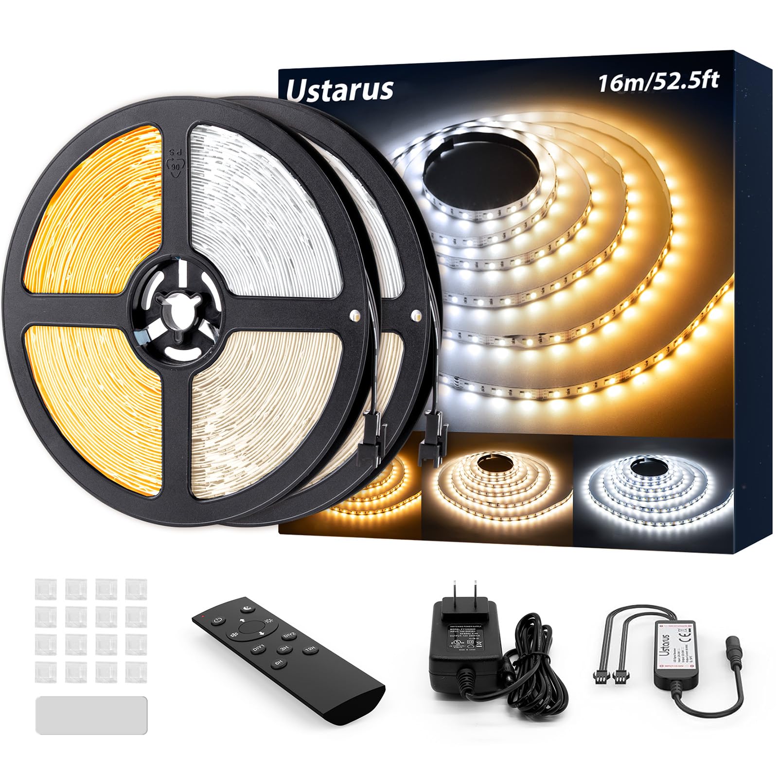 52.5ft LED Strip Lights 24V Dimmable 3000K-6000K Color Changing, Flexible 2835 LED Tape with Remote Control - Perfect for Kitchen Under Cabinet, Mirror Room, Indoor Home Lighting (Daylight & Warm White)