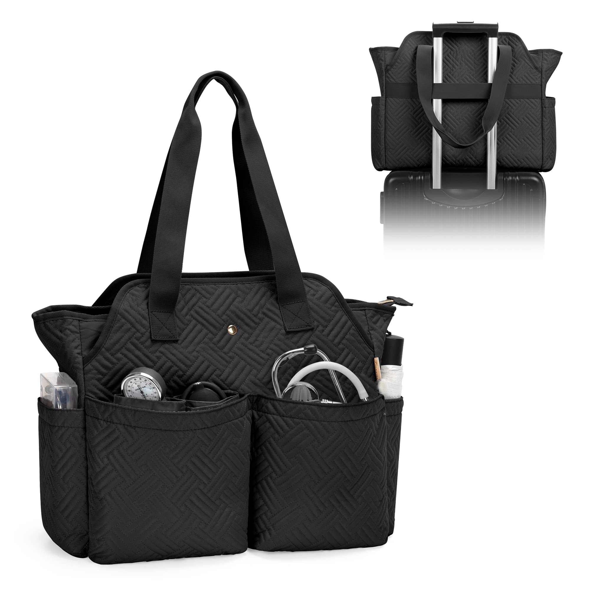 Fasrom Professional Nurse Tote Bag with Laptop Compartment - Durable Medical Work Bag for Nurses, Nursing Students & Doctors - Black (Empty) - Perfect for Hospital Shifts, Clinical Rotations & Healthcare Professionals