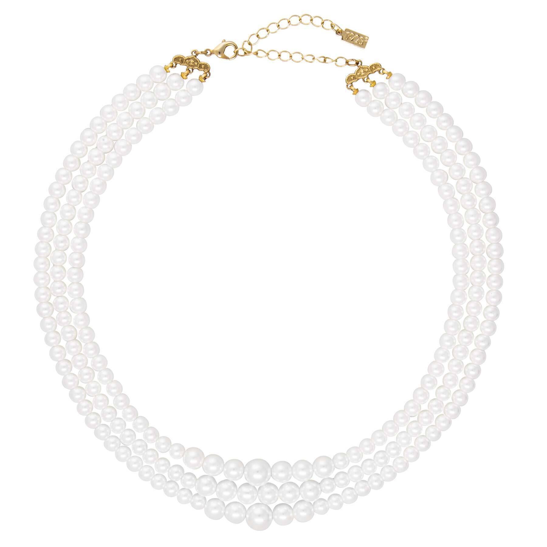 1928 Classic 3 Strand Faux Pearl Necklace with 16