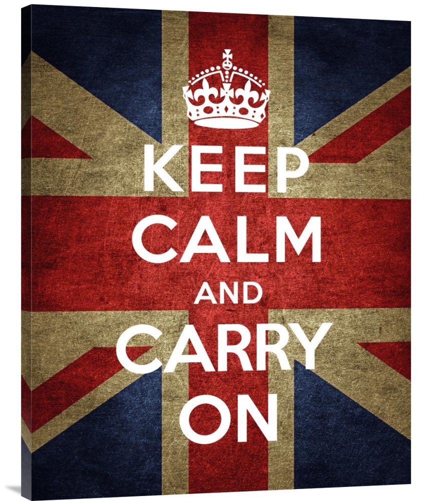 Keep Calm and Carry On British Flag Canvas Wall Art Print - Union Jack Gallery Wrap Giclee - Home & Office Decor - Vintage UK Ministry of Information Poster Reproduction for Living Room, Bedroom or Study