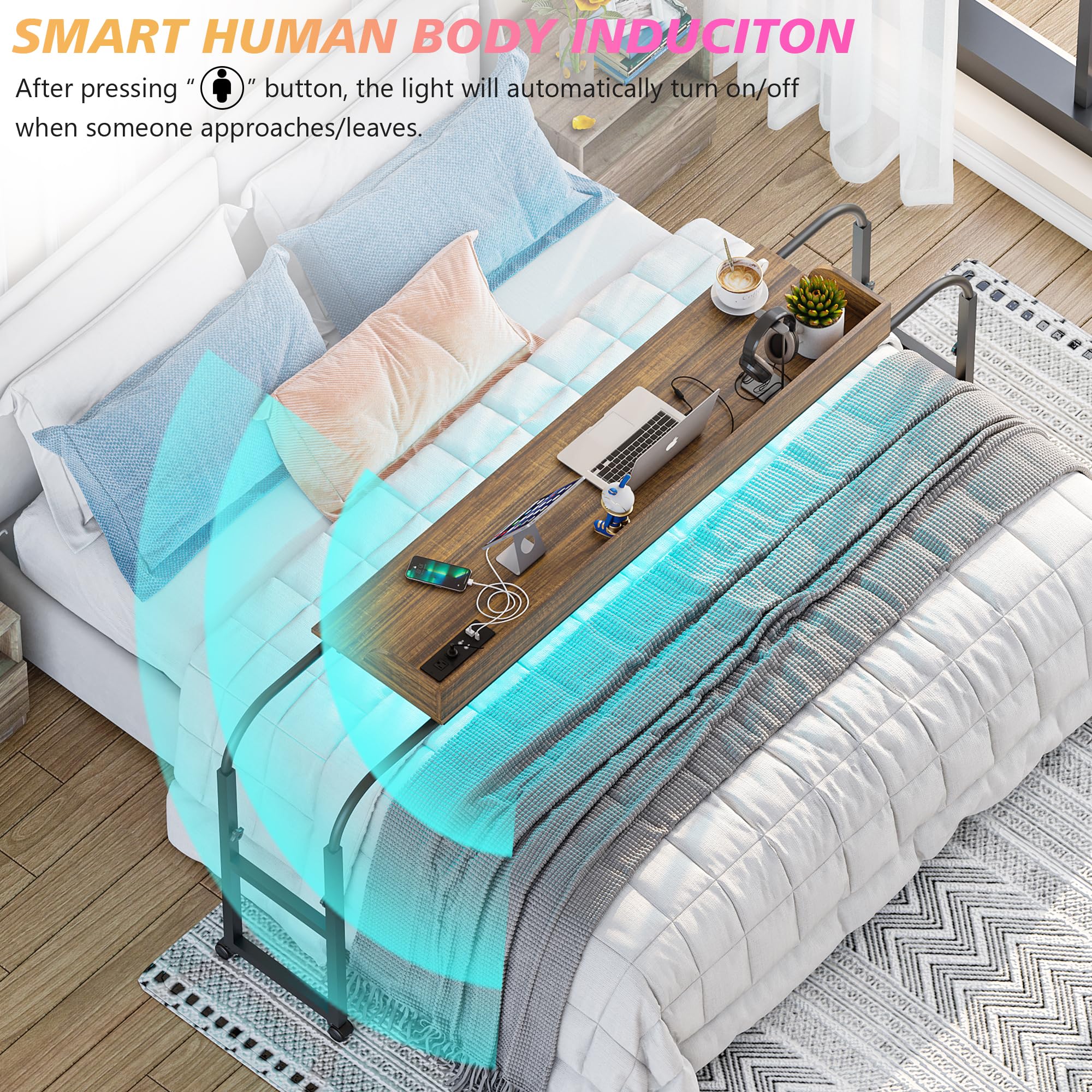 Adjustable Overbed Table with USB Charging Station - 83