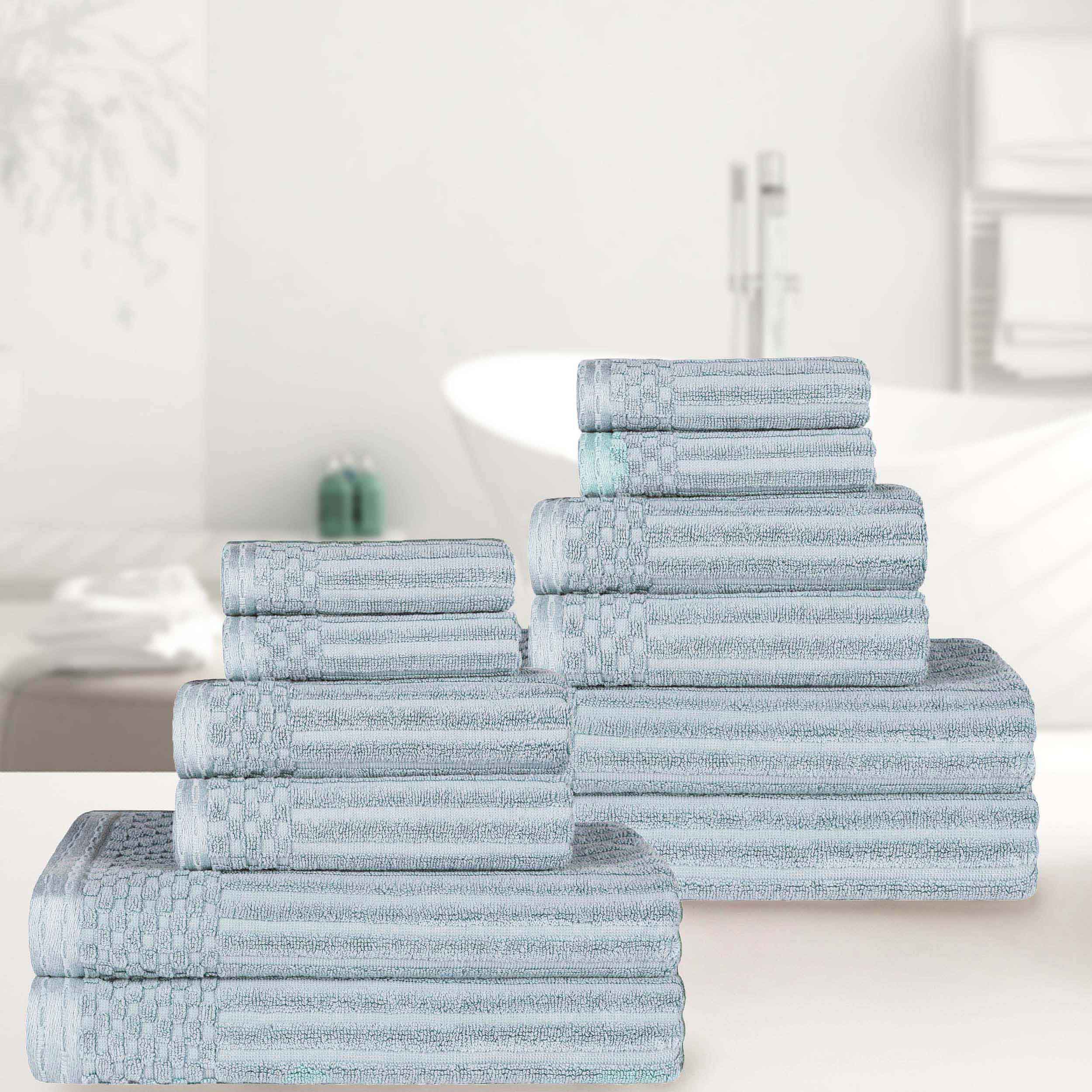 Premium 12-Piece Ribbed Textured Cotton Towel Set - Medium Weight Bath & Hand Towels for Spa, Guest Bathroom & Luxury Home Decor