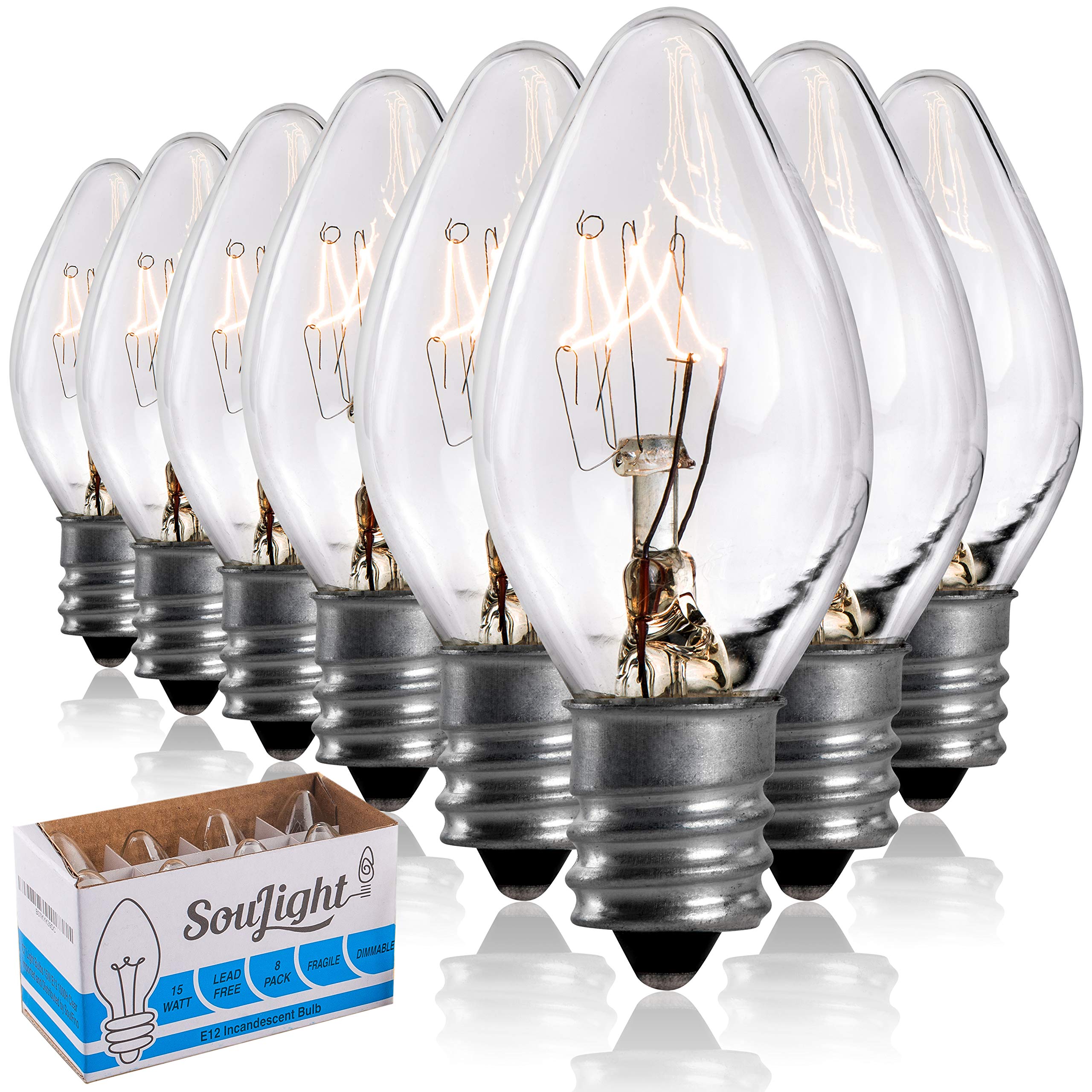 15W Himalayan Salt Lamp Replacement Bulbs - 8 Pack E12 C7 Warm White Bulbs for Salt Rock Lamps, Chandeliers, Wax Warmers & Night Lights - Perfect for Bedroom, Spa, Yoga Studio & Home Decor Relaxation