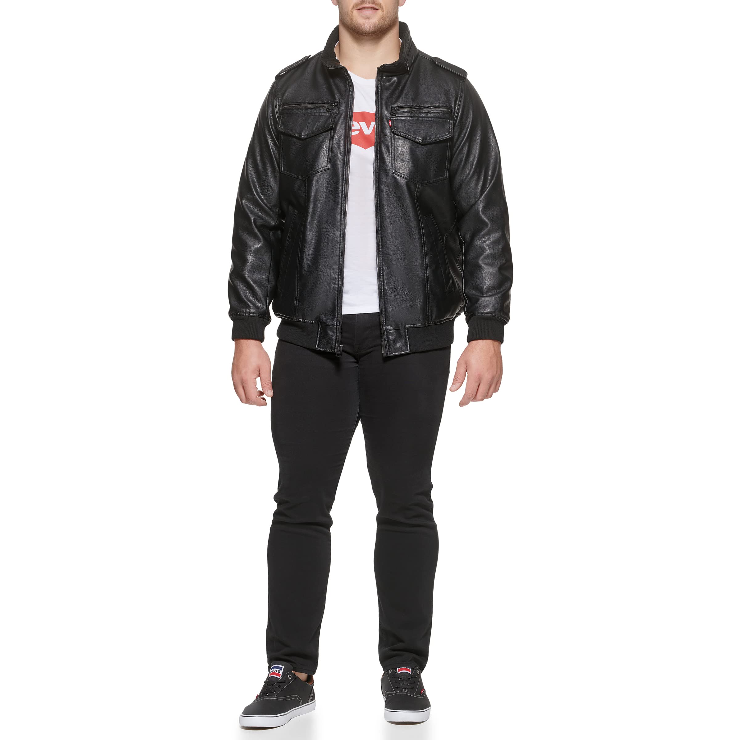 Levi's Men's Faux Leather Aviator Bomber Jacket - Regular, Big & Tall Sizes | Stylish Outerwear for Casual Wear, Night Out & Motorcycle Riding