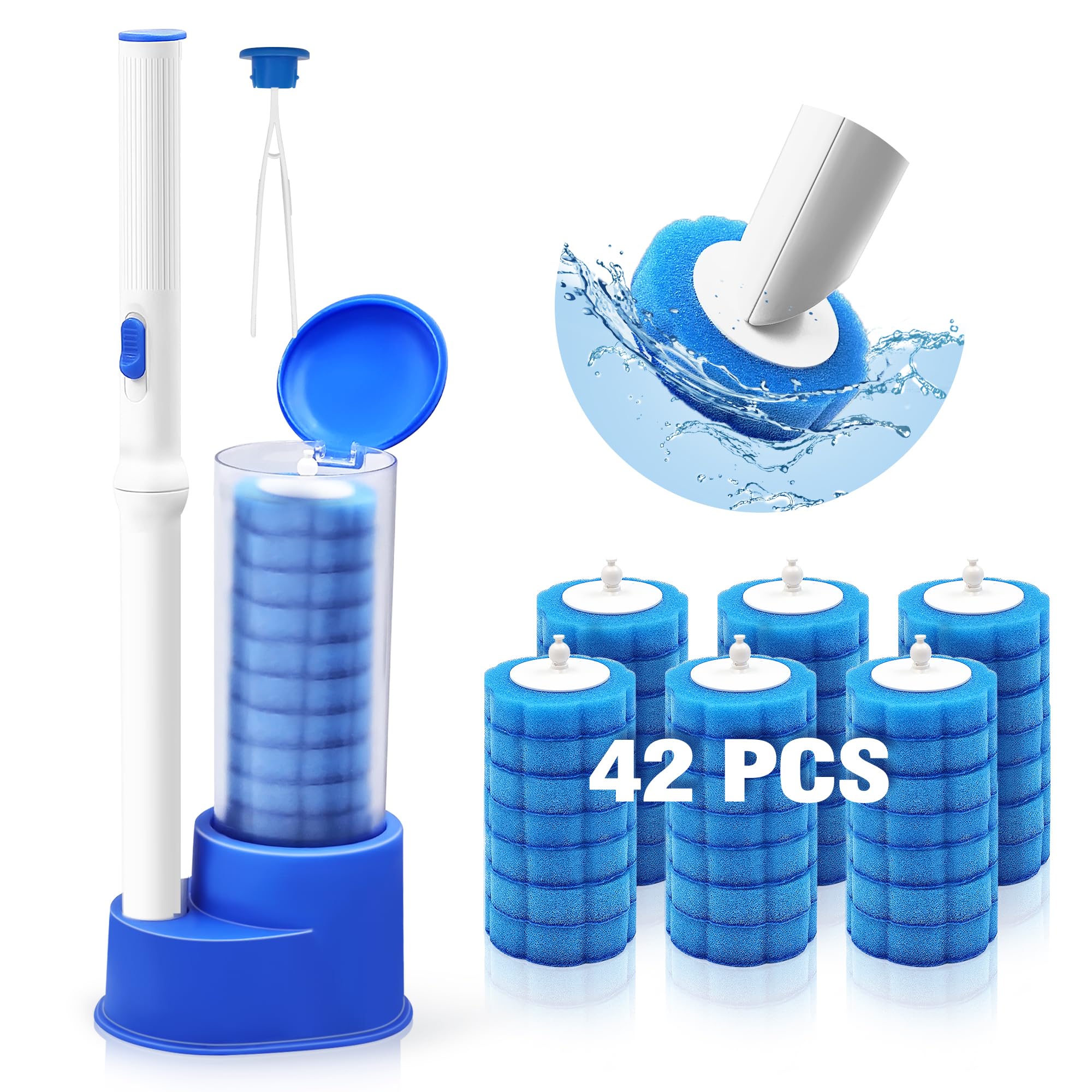 Disposable Toilet Brush with Tweezers - 42PC Refills for Bathroom Cleaning | Sink, Bathtub, Drain Care