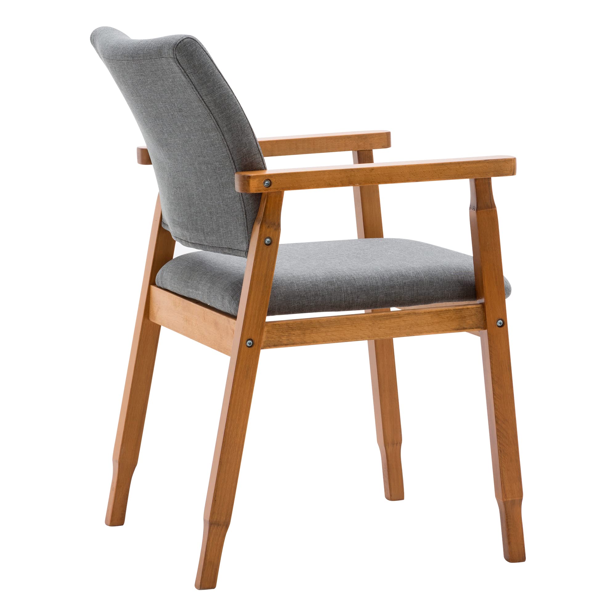 Set of 4 Mid Century Modern Walnut Dining Chairs with Grey Fabric Upholstery - Solid Wood Arm Chairs for Kitchen, Dining Room, Cafe & Living Room Decor - Perfect for Home, Office and Restaurant Seating