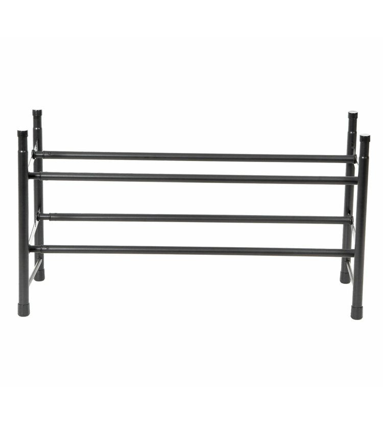 2-Tier Extendable Shoe Rack for Closet - Space Saving Black Shoe Organizer - Perfect for Entryway, Bedroom & Small Spaces