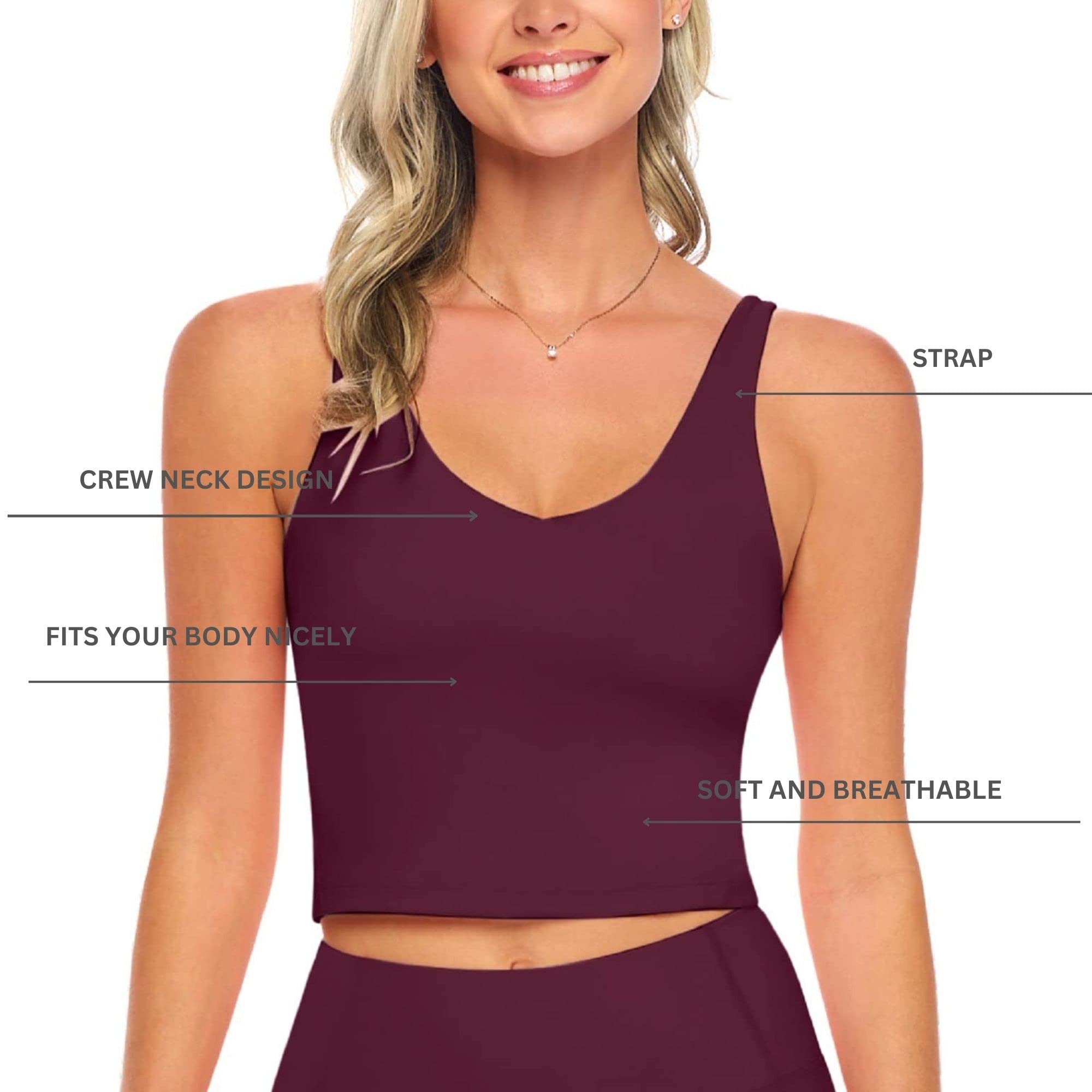 Women's M&M Scrubs Yoga Top - Longline Wirefree Padded Sports Bra with Medium Support & 5-Piece Exercise Band Set for Workout, Gym & Yoga