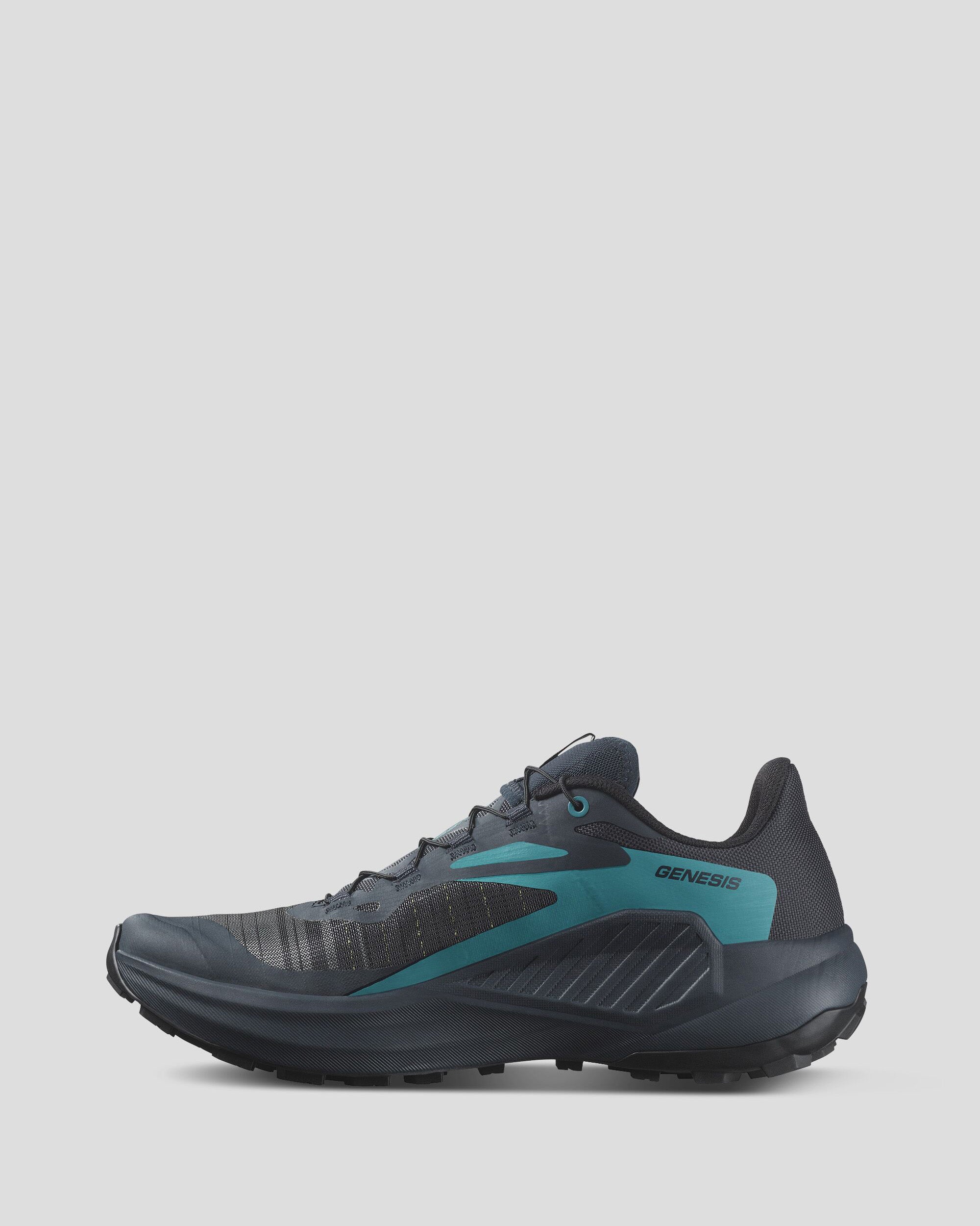 Salomon Genesis Trail Running Shoes for Men - Lightweight Carbon/Tahitian Tide/Quiet Shade - Perfect for Hiking, Jogging & Outdoor Adventures