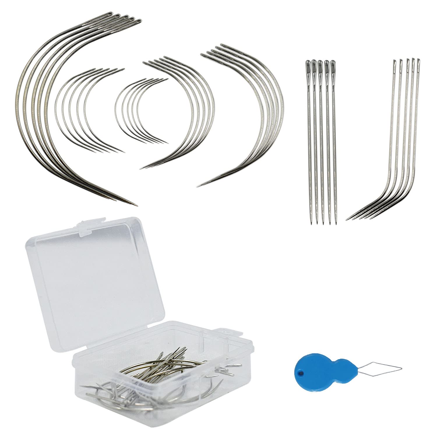 36 Pcs J I C Curved Needles for Hand Sewing, Wig Making, Hair Weave, Carpet & Leather Repair, Canvas, Sofa Fabric & Shoe Crafting - Perfect for DIY, Upholstery, Costume Design & Home Repair Projects