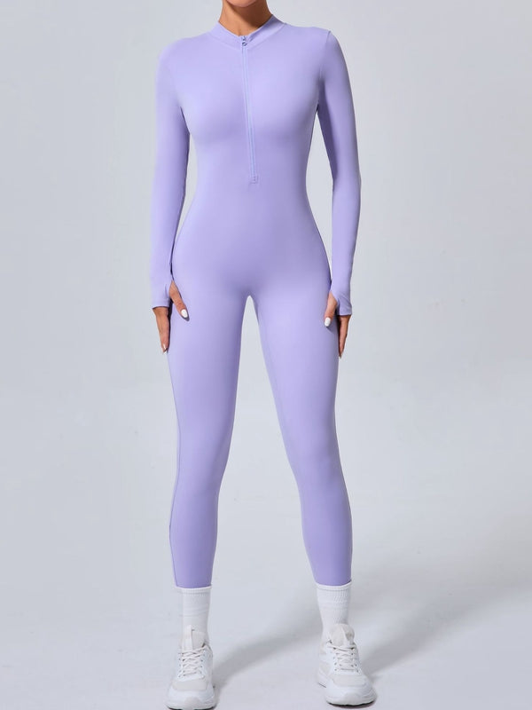ZASUWA Women's Zipper Thumbhole High Waist Jumpsuit - Stylish & Comfortable One-Piece Outfit for Workout, Yoga, and Casual Wear