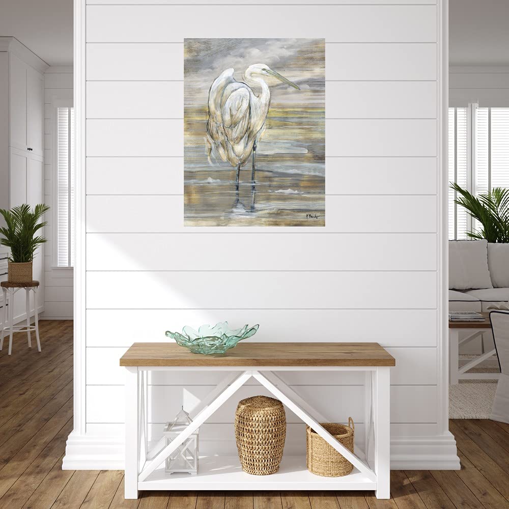 Golden Egret Canvas Wall Art by Paul Brent - Hand Painted Fine Art Print for Living Room, Bedroom, Office Decor - 32x43 Inch Ready to Hang Painting - Perfect for Home, Hotel & Restaurant Wall Decoration
