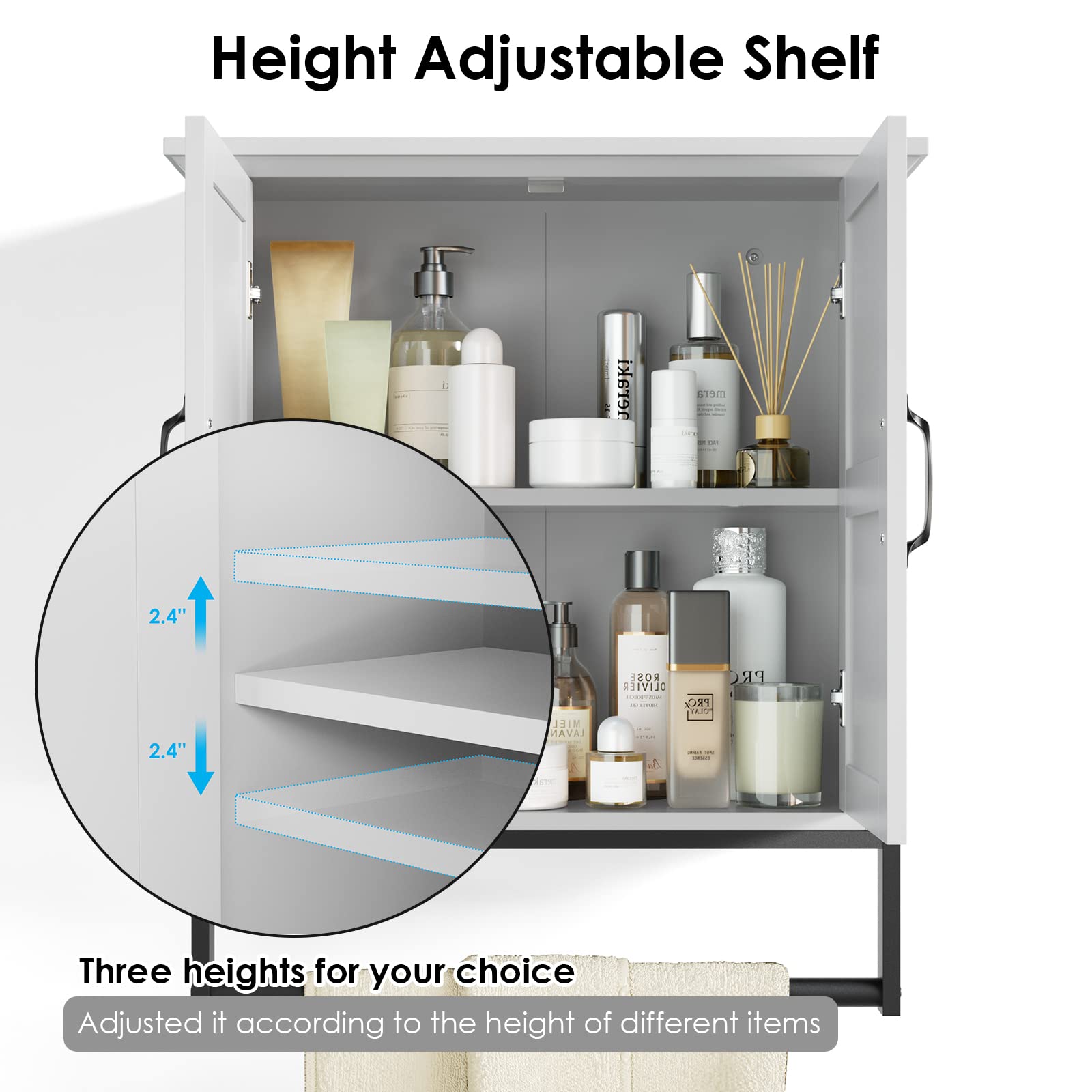Wall Mounted Bathroom Cabinet with 2 Barn Doors & Towel Bar - Over Toilet Storage Organizer, Medicine Cabinet for Bathroom (Gray) | Perfect for Small Bathrooms, Apartment Storage & Space Saving Solutions