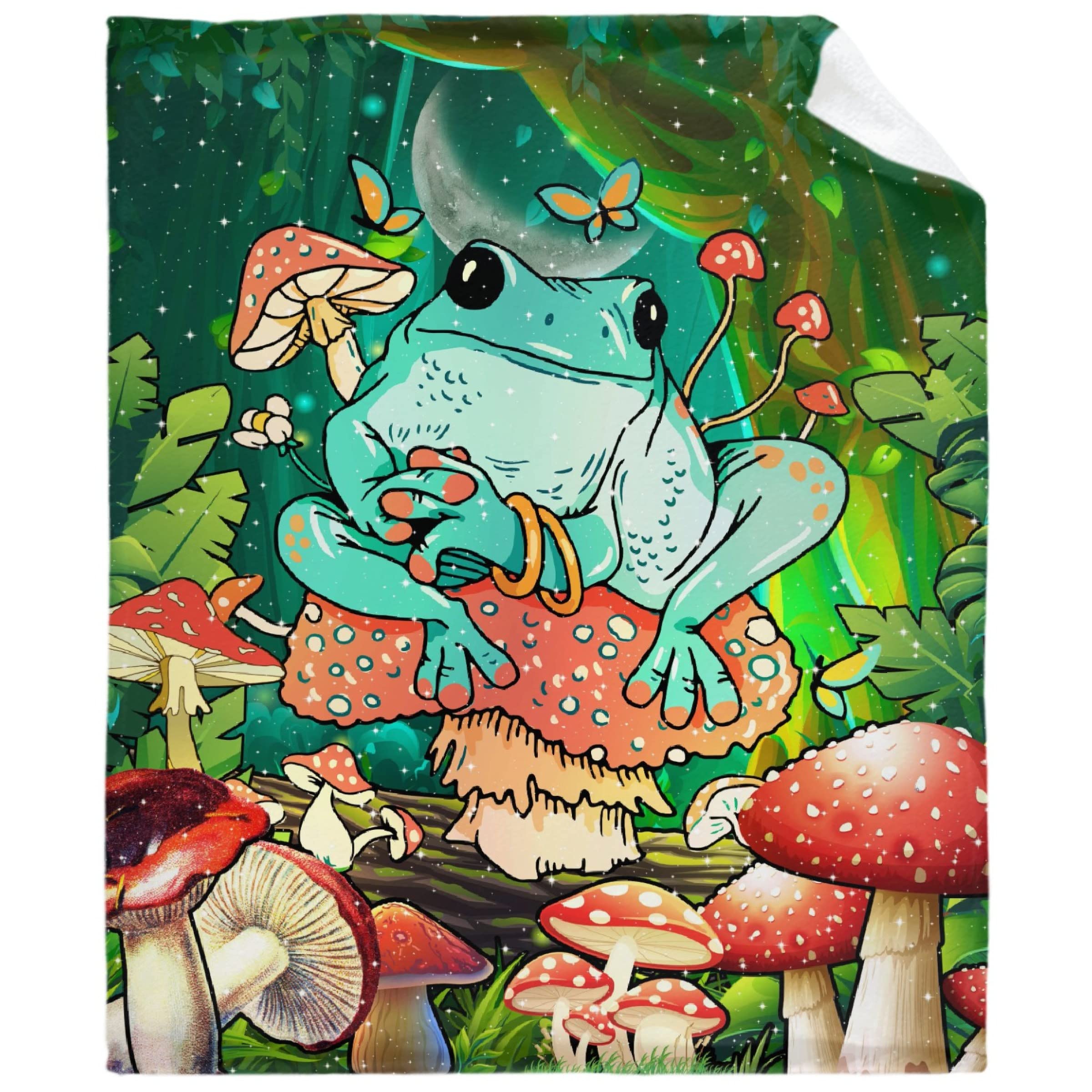 Lynnezilla Mushroom Frog Throw Blanket - Ultra Soft Plush Flannel Blanket for Couch, Sofa & Bed | Warm Cozy Home Decor All Seasons | 90x120 Inches Family Size | Perfect for Snuggling, Movie Nights & Gift Giving