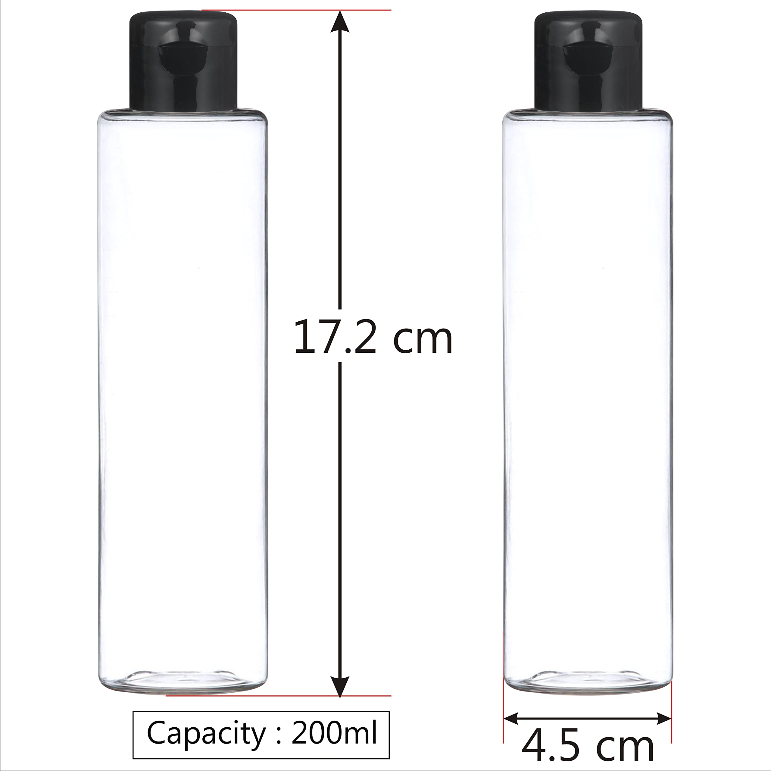 Zenvista 200ml Clear Empty Cosmetic Bottles with Black Flip Top Cap - Refillable Containers for Shampoo, Conditioner, Hair Oil, Hand Sanitizer - Perfect for Travel, Salon, Home & DIY Beauty Products (Pack of 5)